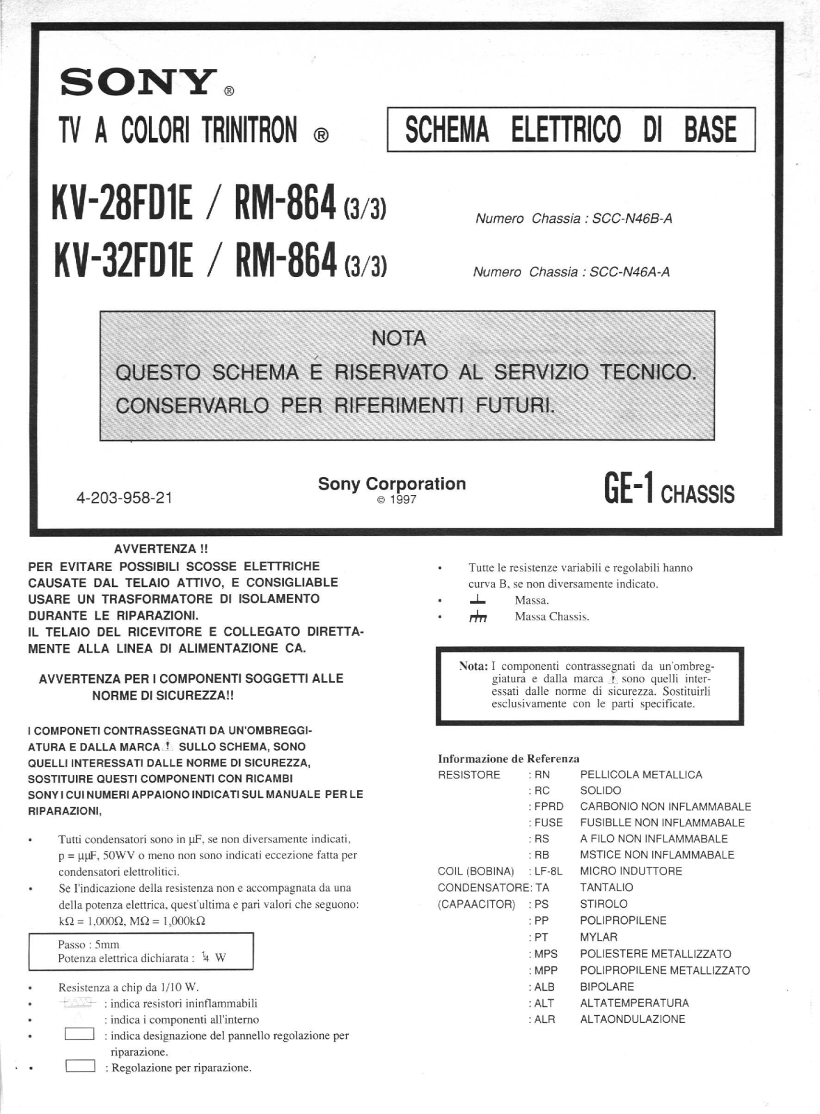 Sony KV-28FD1E, KV-32FD1E Schematic