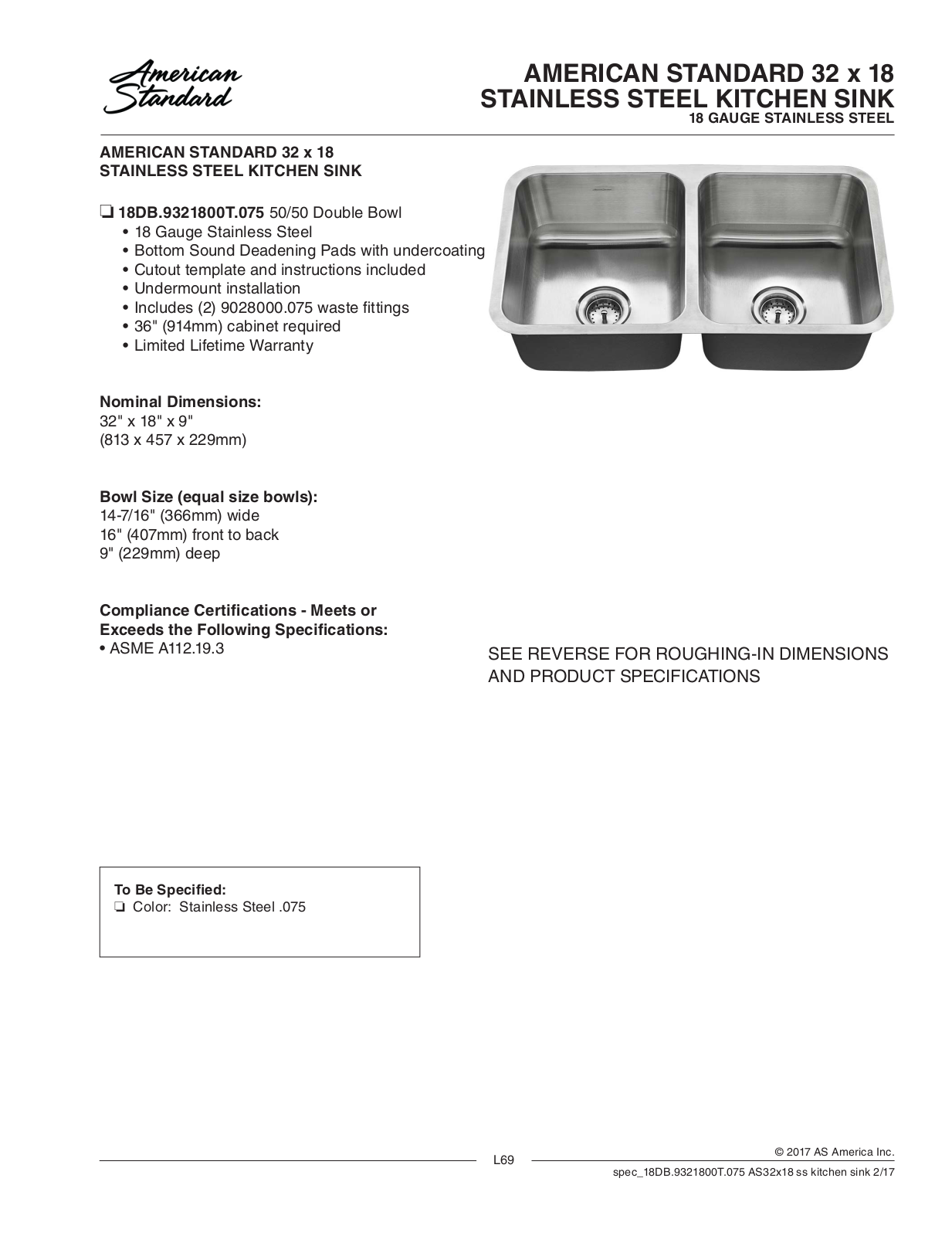 American Standard ASD10327 Specifications - ManualMachine.com