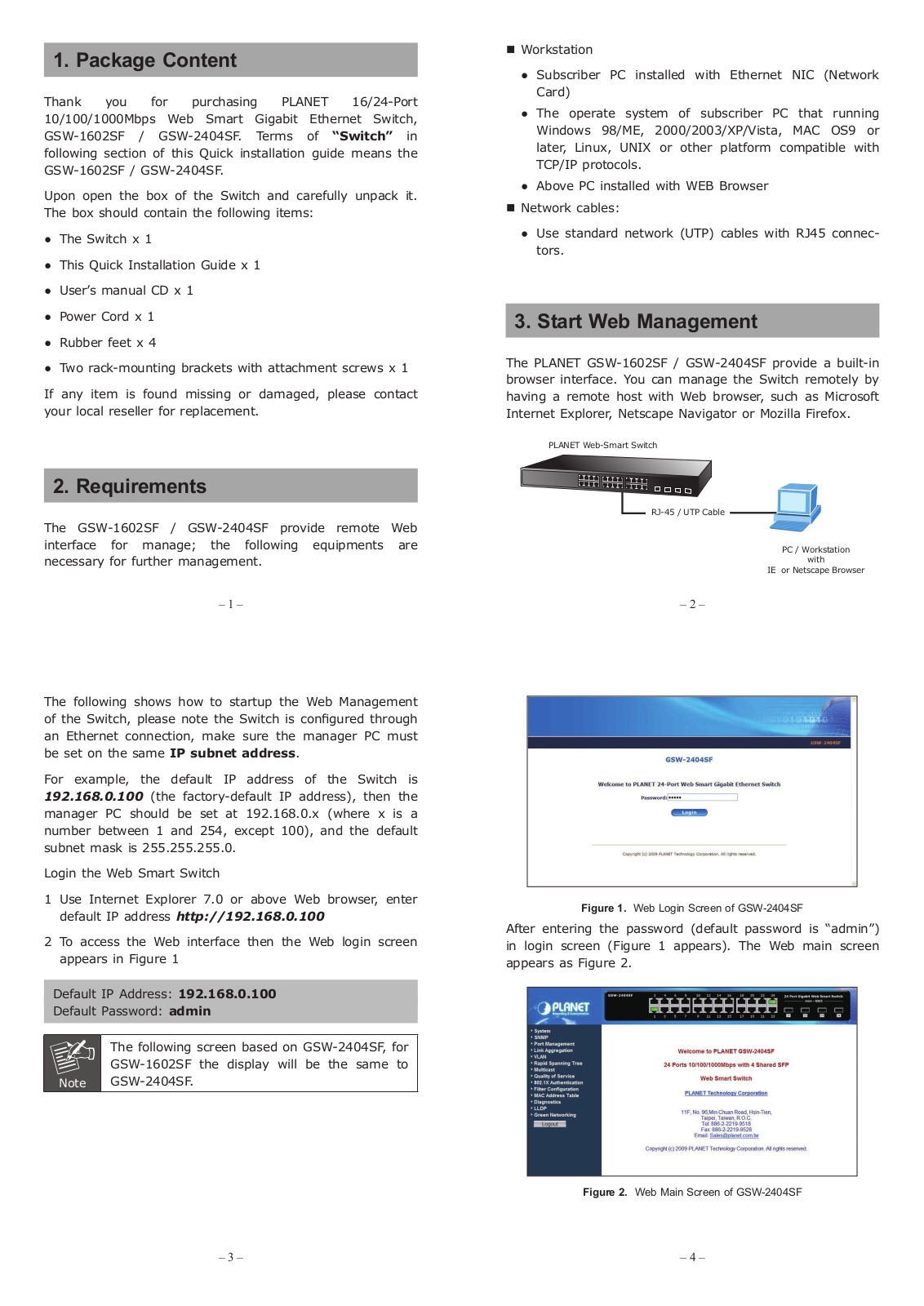 PLANET GSW-2404SF User Manual