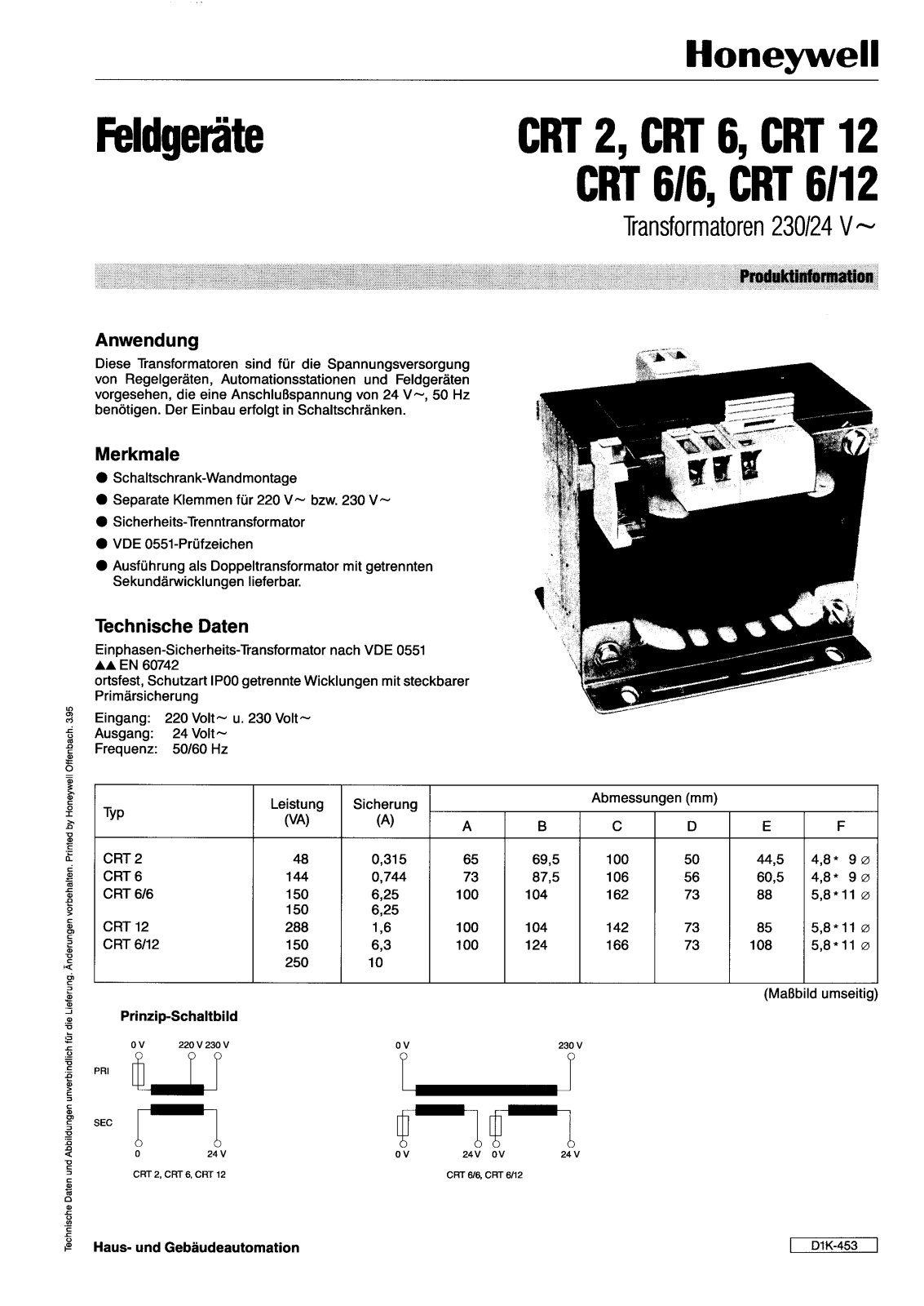 Honeywell CRT 6-6, CRT 2, CRT 6-12, CRT 12, CRT 6 DATASHEET