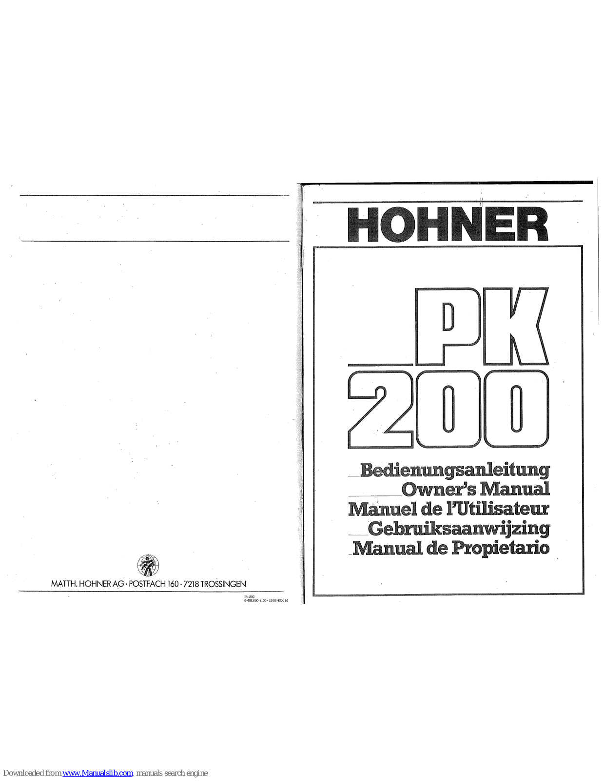 Hohner PK 200 Owner's Manual