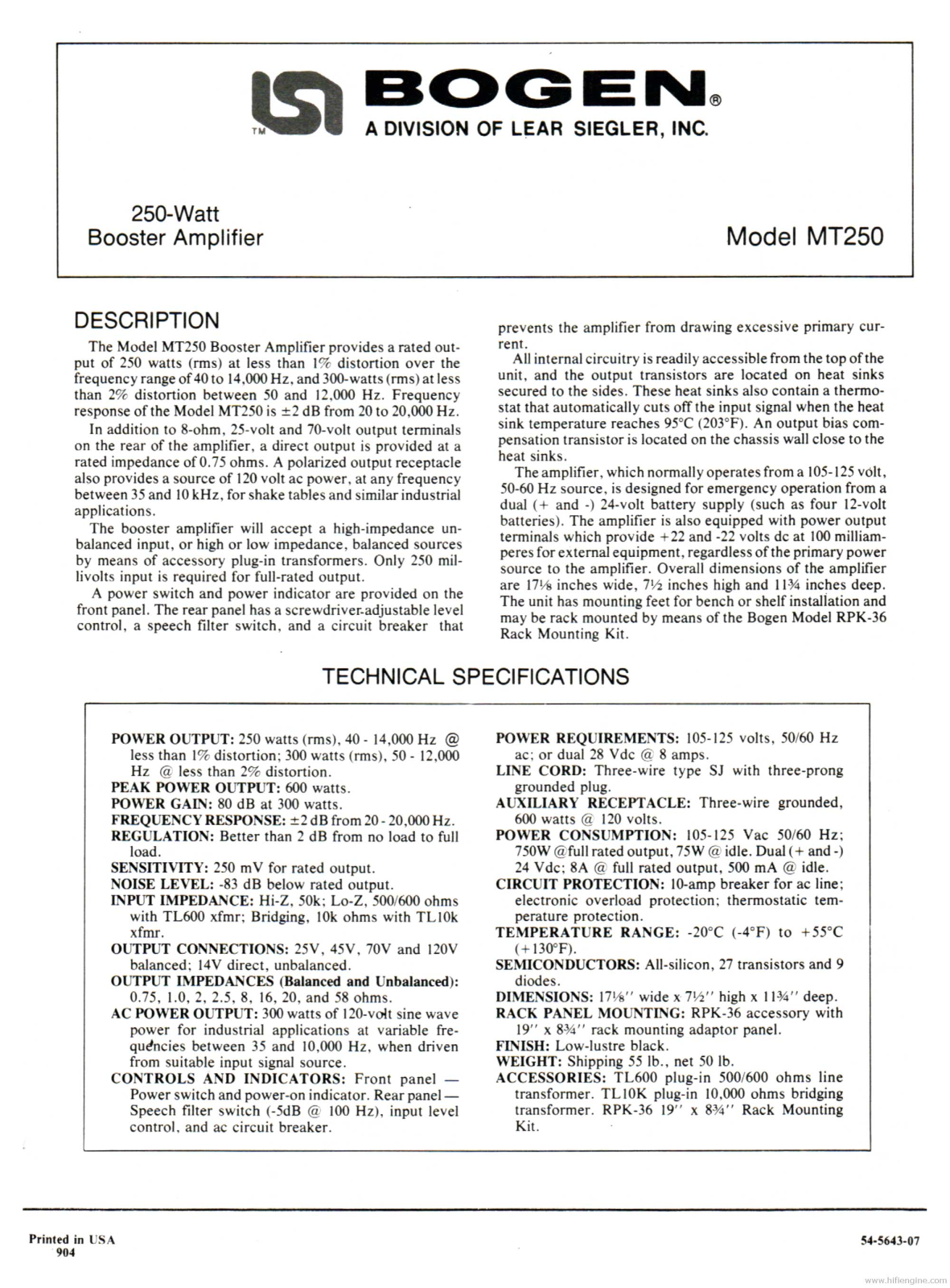 Bogen MT250 Schematic