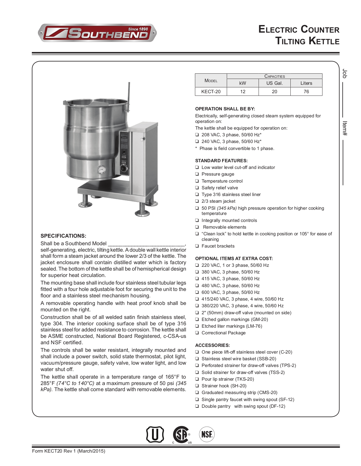 Southbend KECT-20 User Manual