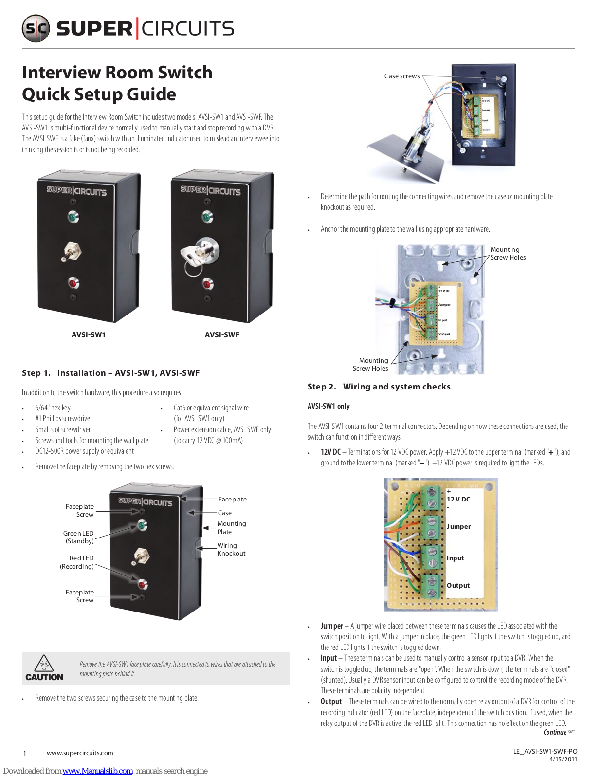 Super Circuits AVSI-SW1, AVSI-SWF Quick Setup Manual