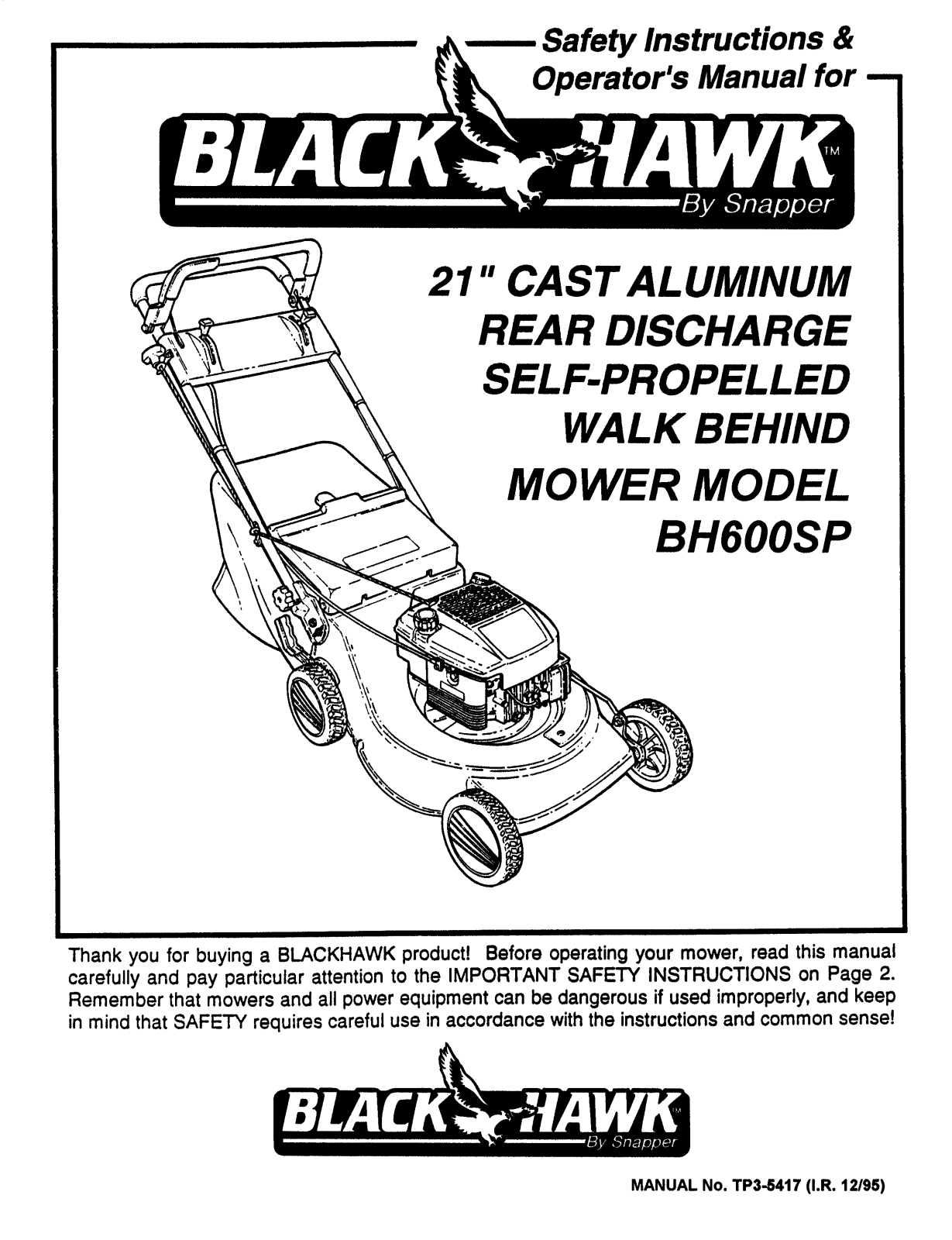 Snapper BH600SP User Manual