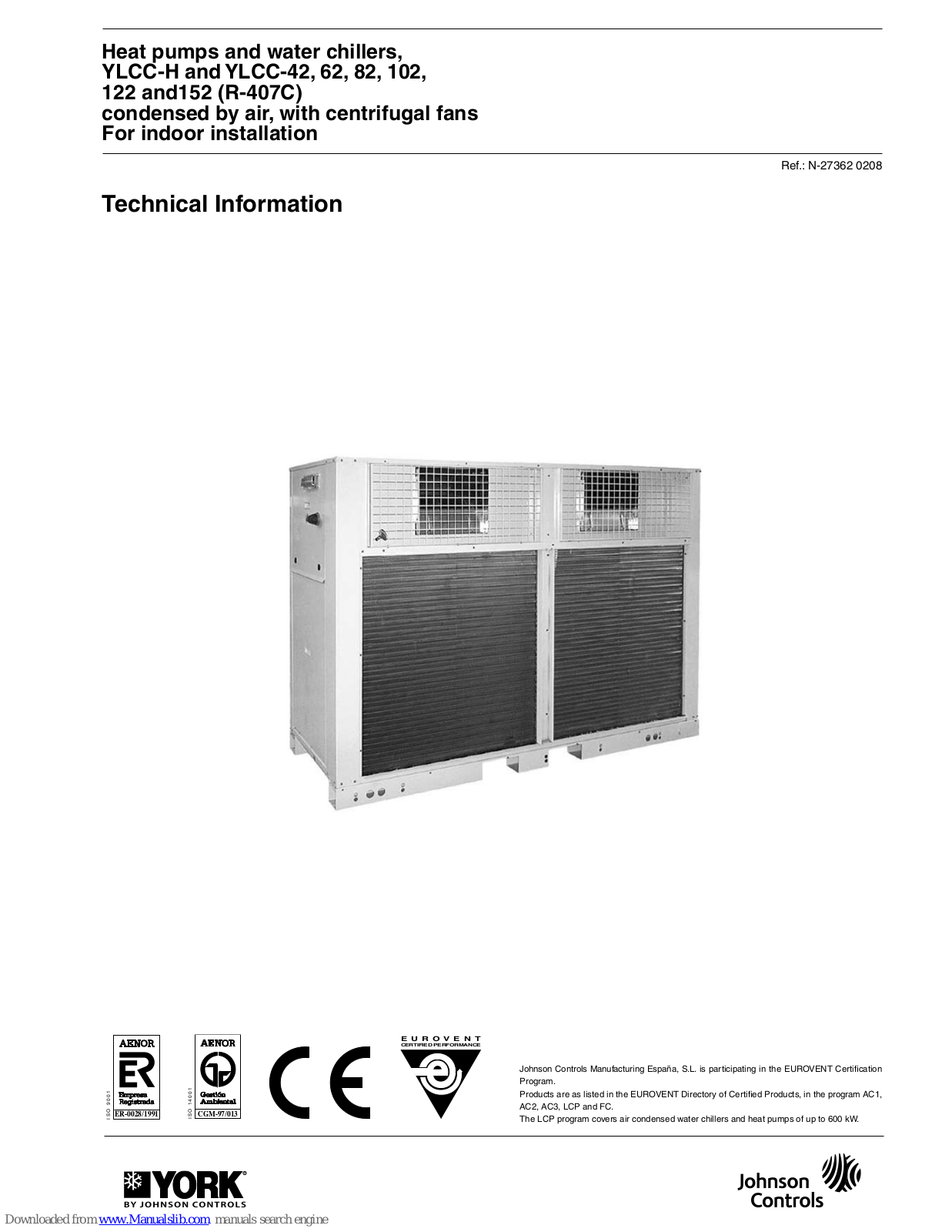 York YLCC-H, YLCC-H-42, YLCC-H-62, YLCC-H-82, YLCC-H-102 Technical Information - ManualMachine.com