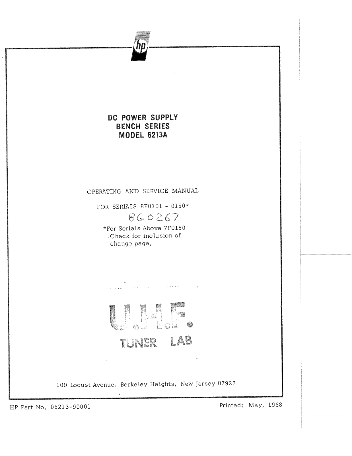 HP (Hewlett-Packard) 6213A User Manual