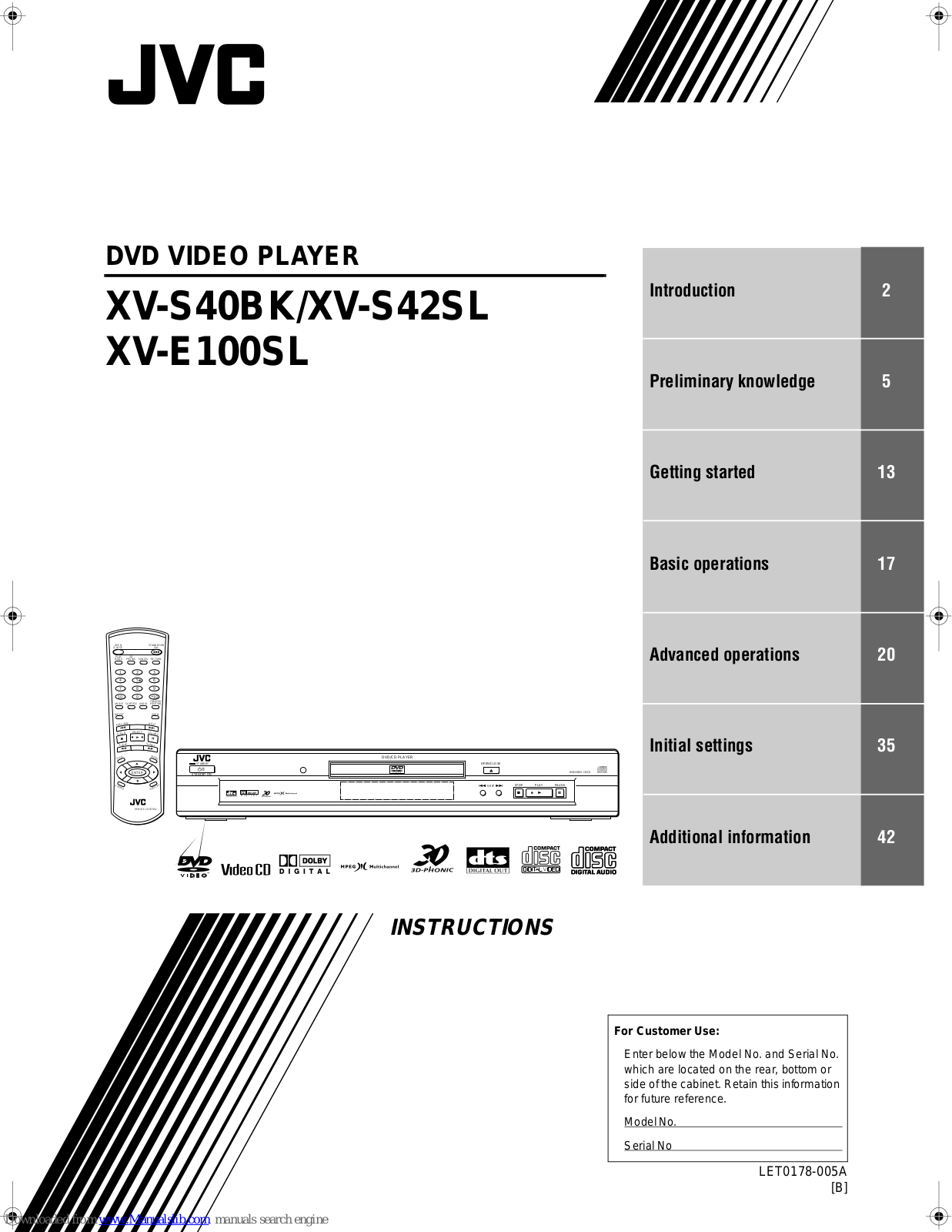 JVC XV-E100SLEV, XV-E100SLE, XV-E100SLJ, XV-E100SLEE, XV-E100SLEN Instructions Manual