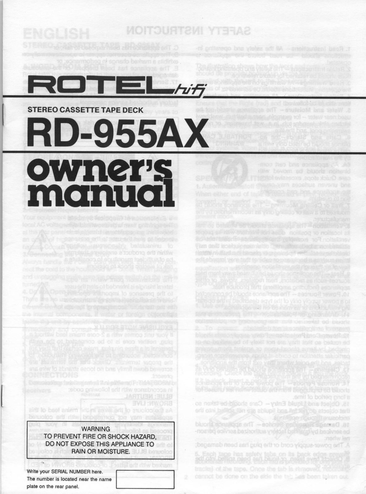 Rotel RD-955AX User Manual