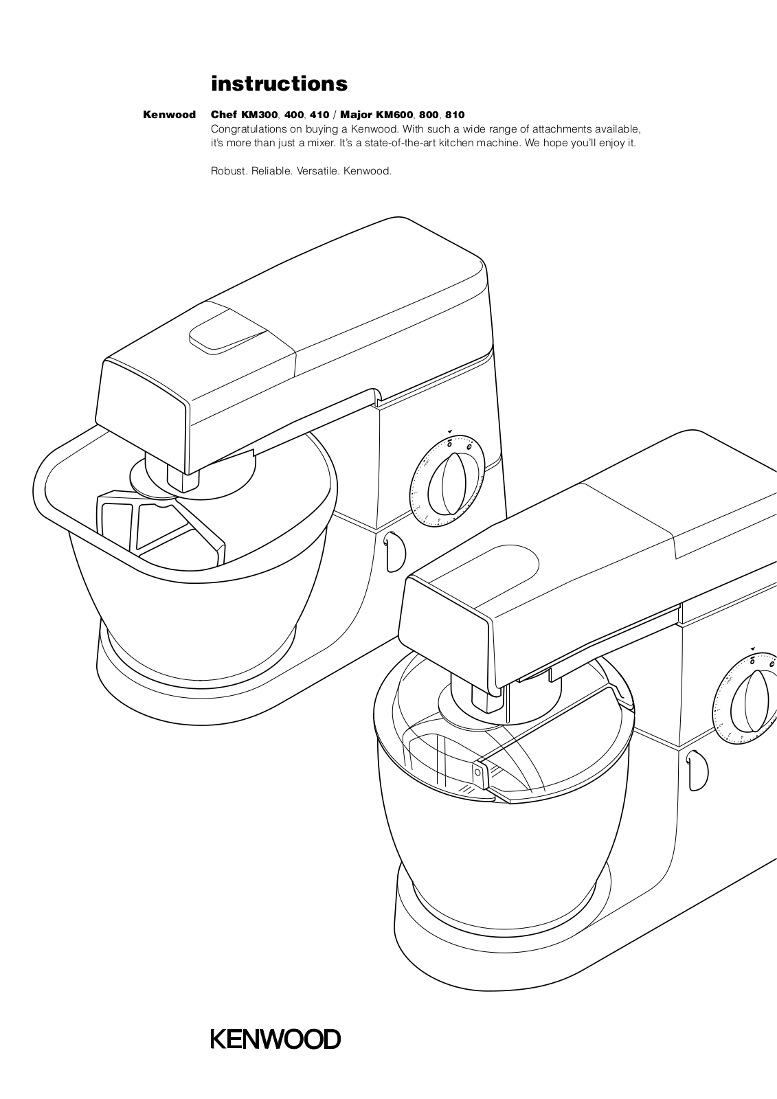 Kenwood Chef KM300, Chef KM410, Chef KM400, Major KM800, Major KM600 Instructions Manual