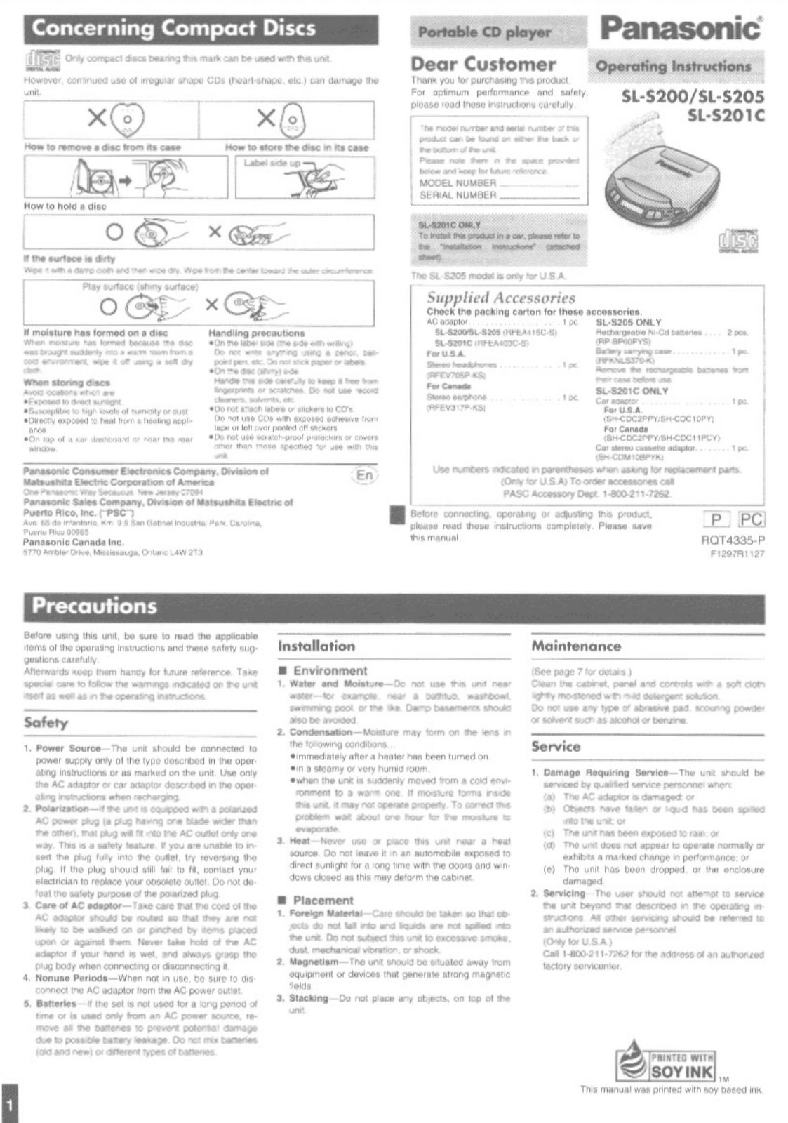 Panasonic SLS205 User Manual