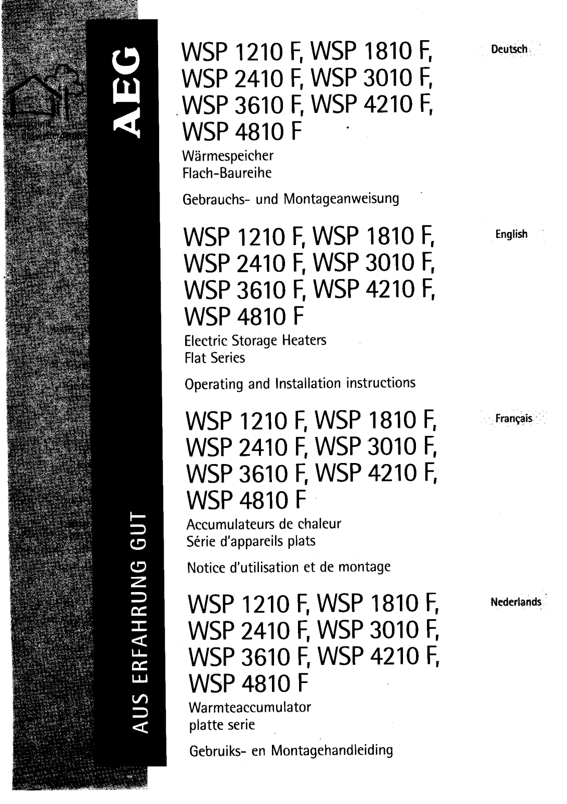 Aeg wsp 1210f, wsp 1810f, wsp 2410f, wsp 3010f, wsp 3610f Instructions Manual