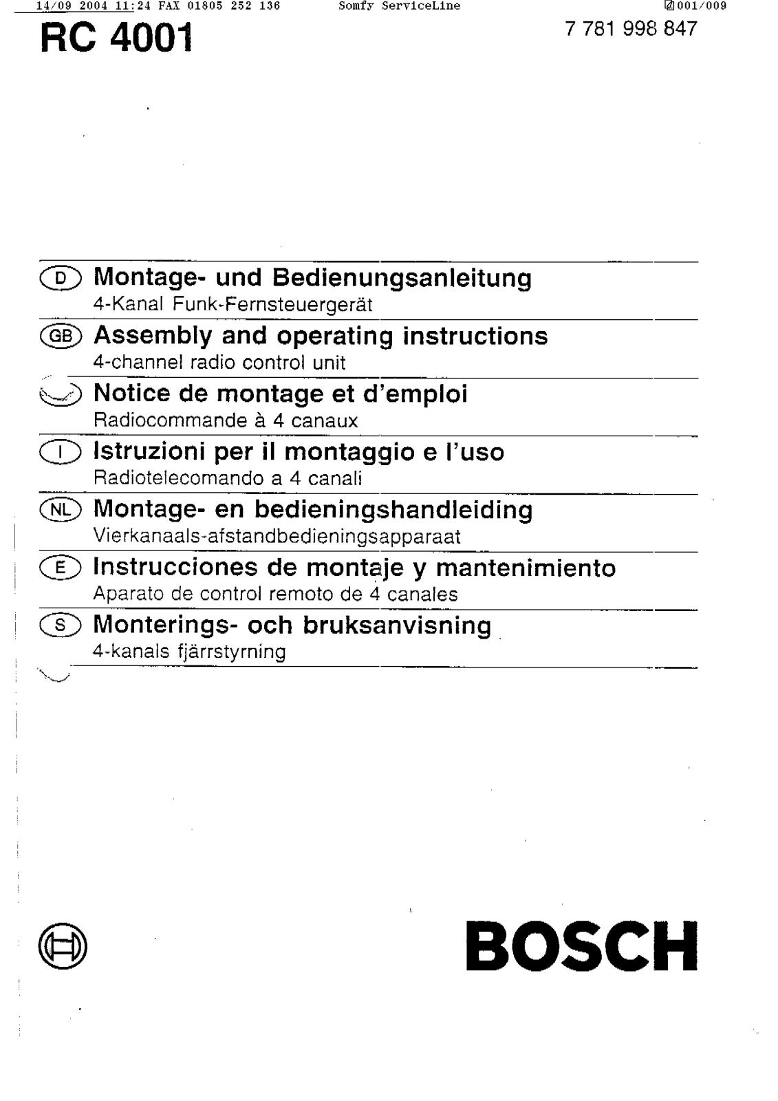 SOMFY RC 4001 User Manual