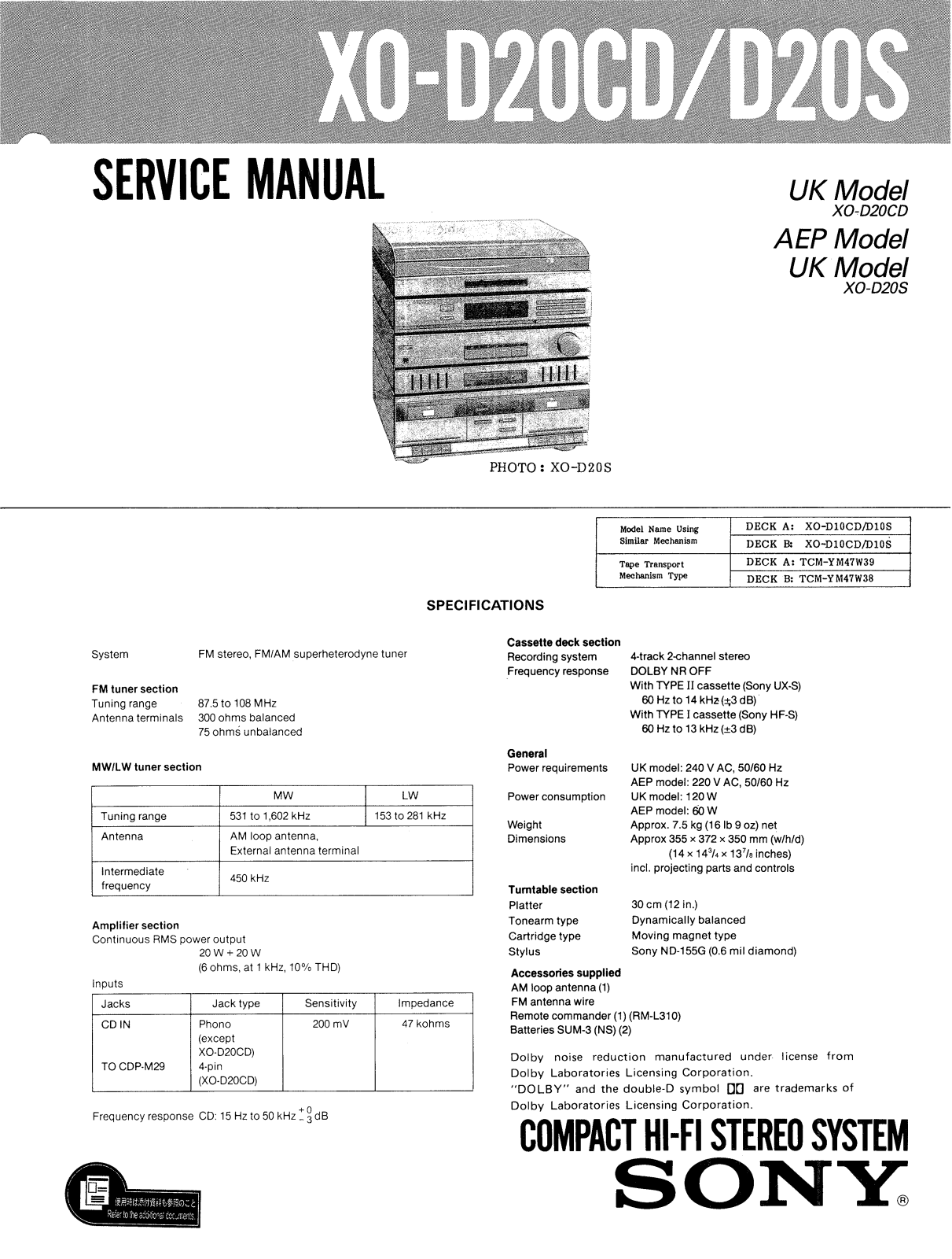 Sony XOD-20-S Service manual