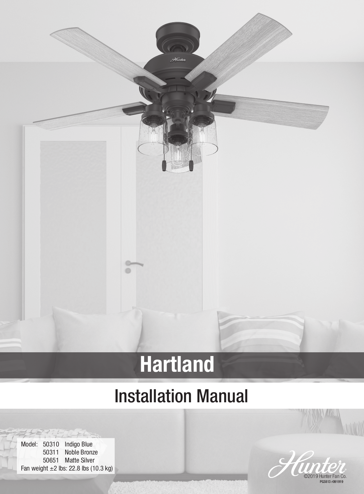 Hunter Fan 50310, 50311, Hartland, 50651 Installation Manual