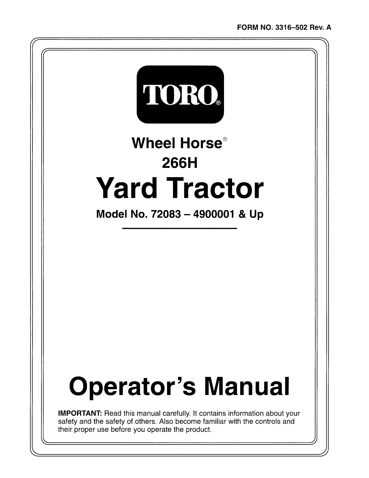 Toro 72083 Operator's Manual