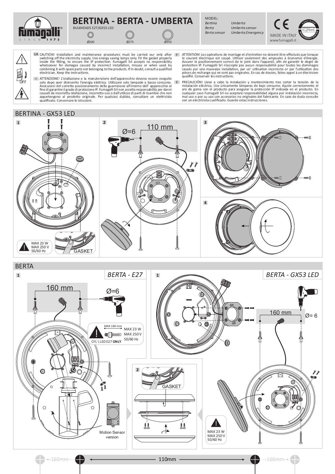 Fumagalli Bertina, Berta, Berta sensor, Umberta, Umberta sensor Installation Instructions - ManualMachine.com