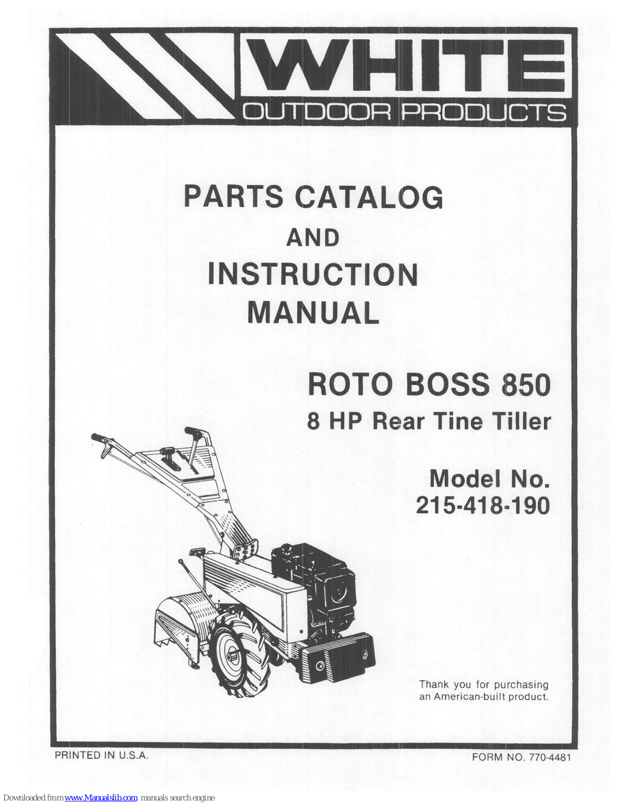 White Outdoor Roto Boss 850 Parts List And Instruction Manual