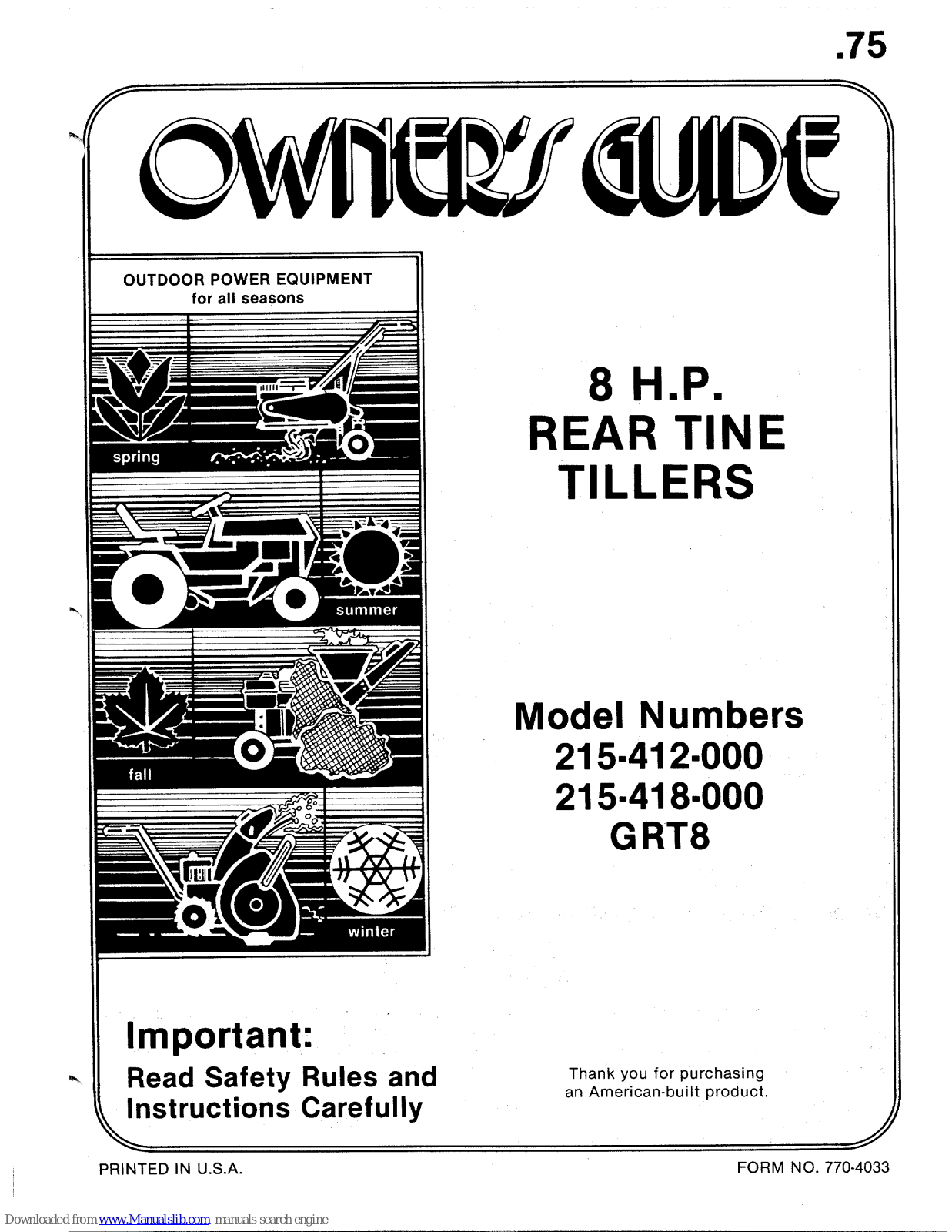 MTD 215-412-000, 215-418-000, GRT8 Owner's Manual