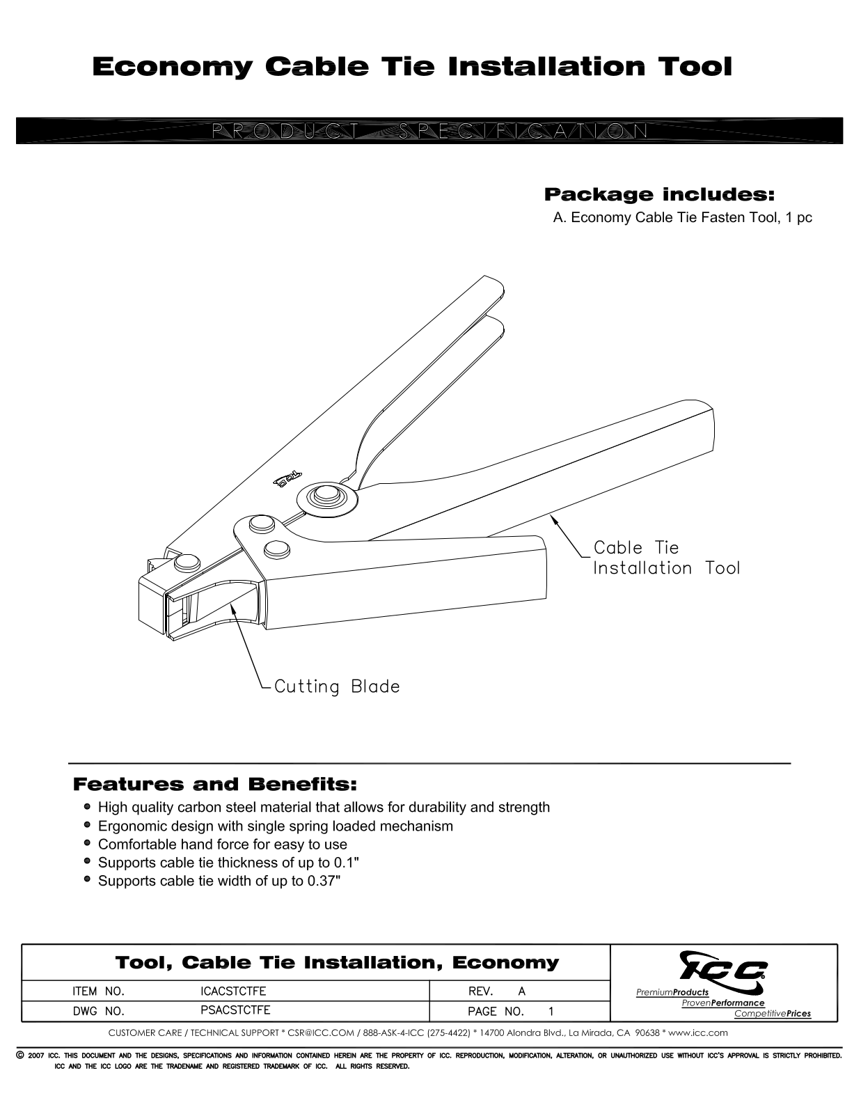 ICC ICACSTCTFE Specsheet