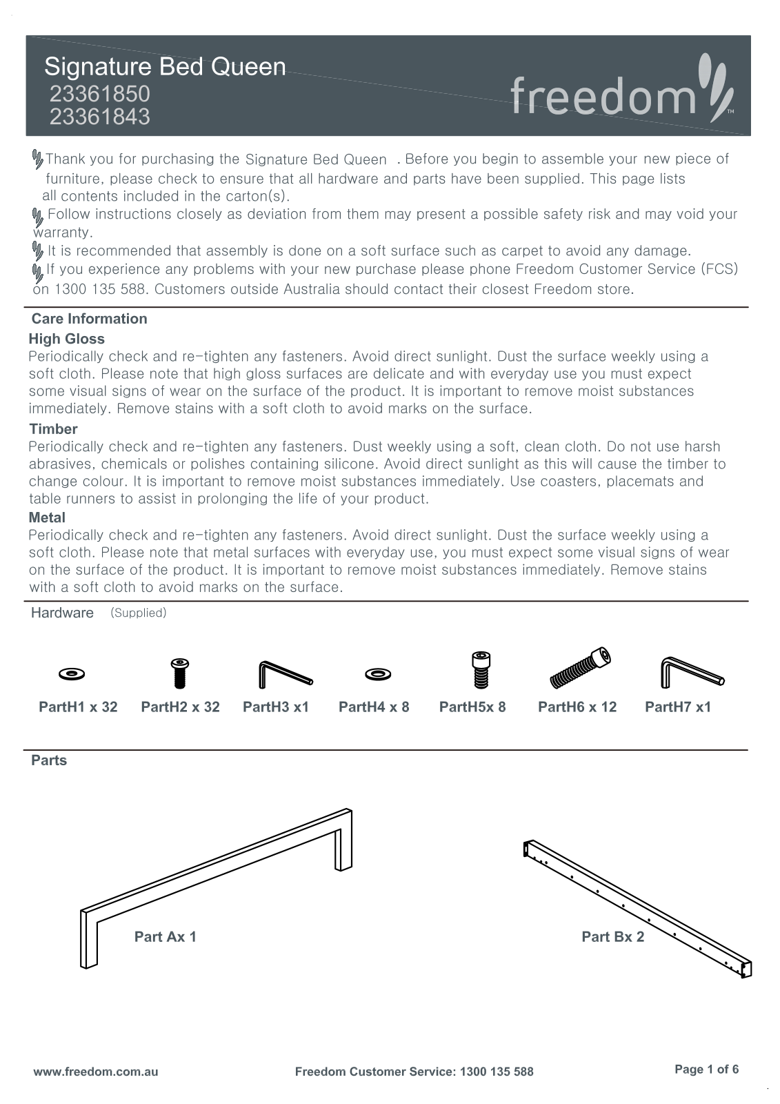 Freedom Signature Queen Bed Assembly Instruction