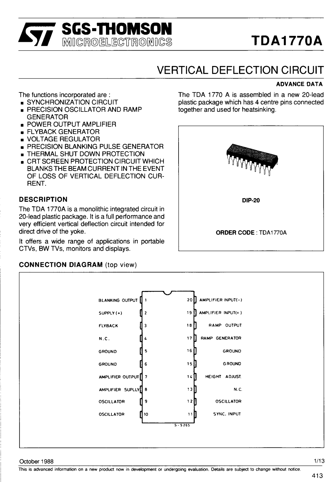 SGS-THOMSON TDA1770A Technical data