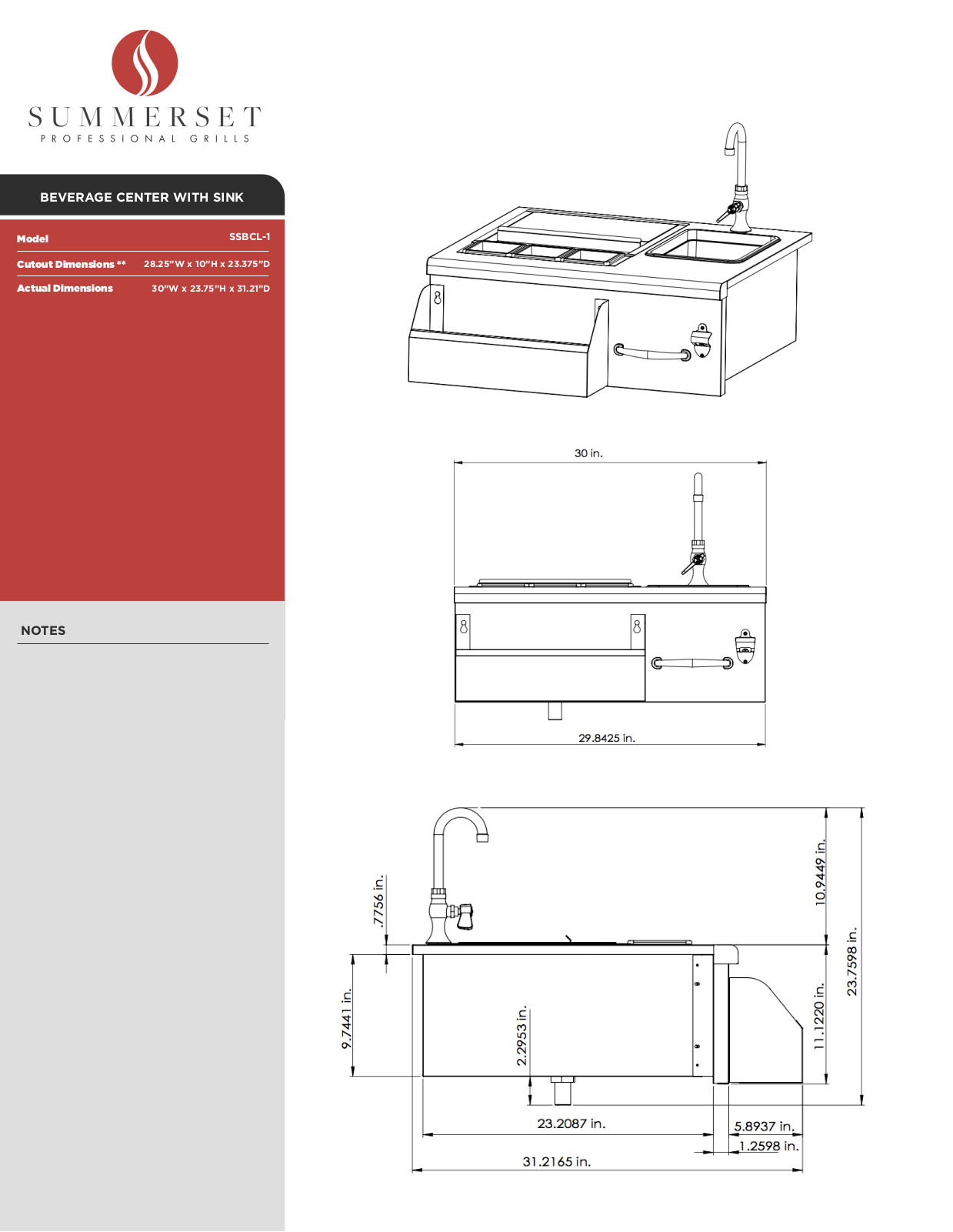 Summerset SSBC-30L Specifications Sheet
