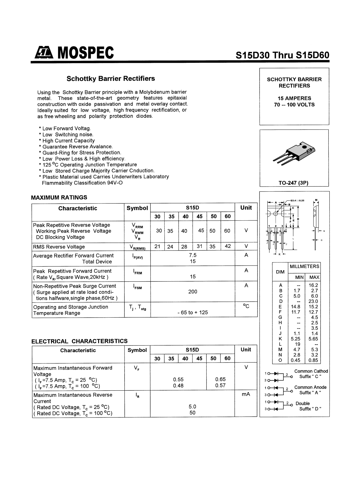 MOSPEC S15D30, S15D35, S15D40, S15D45, S15D50 Datasheet