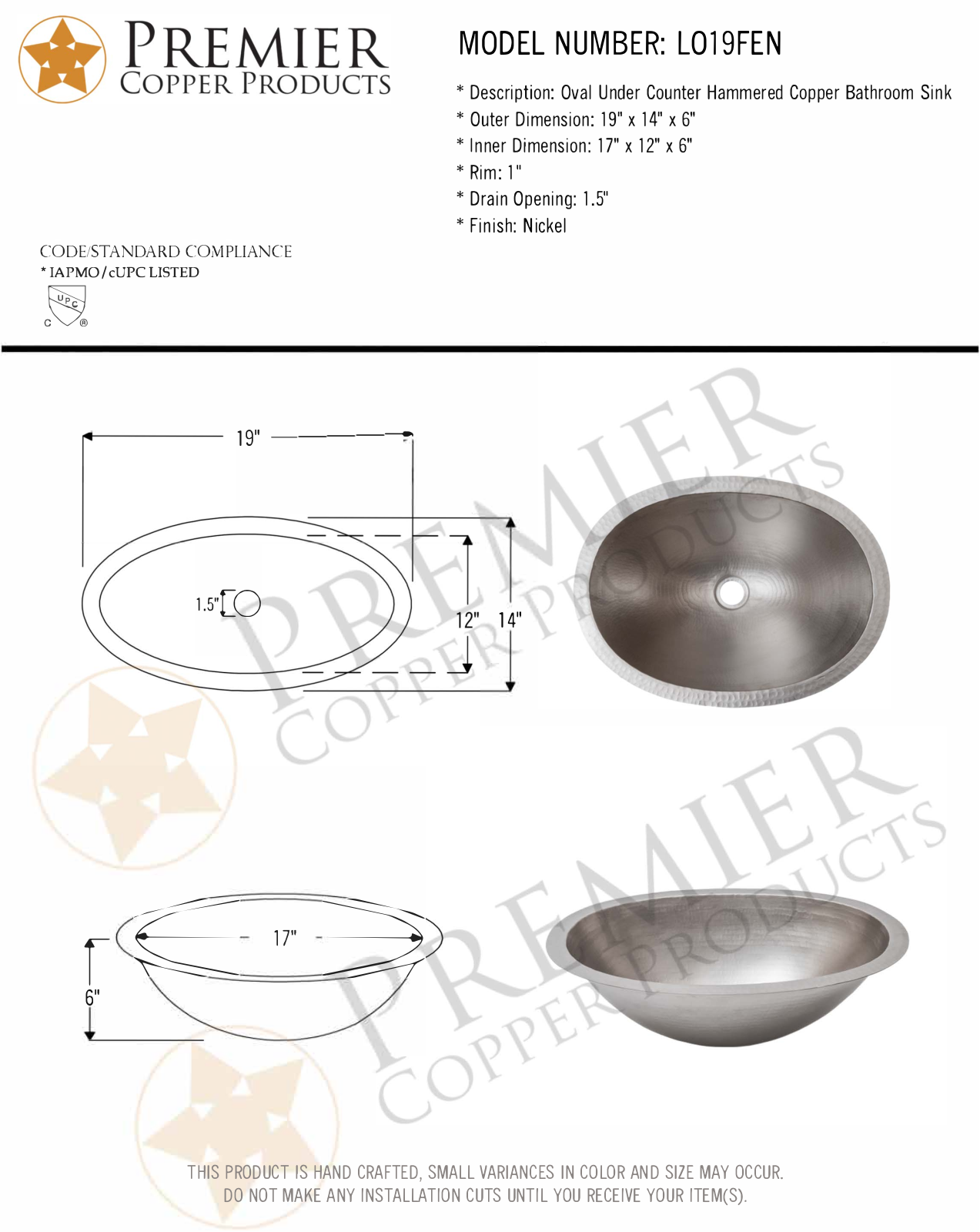 Premier Copper Products IER1000 Specifications - ManualMachine.com