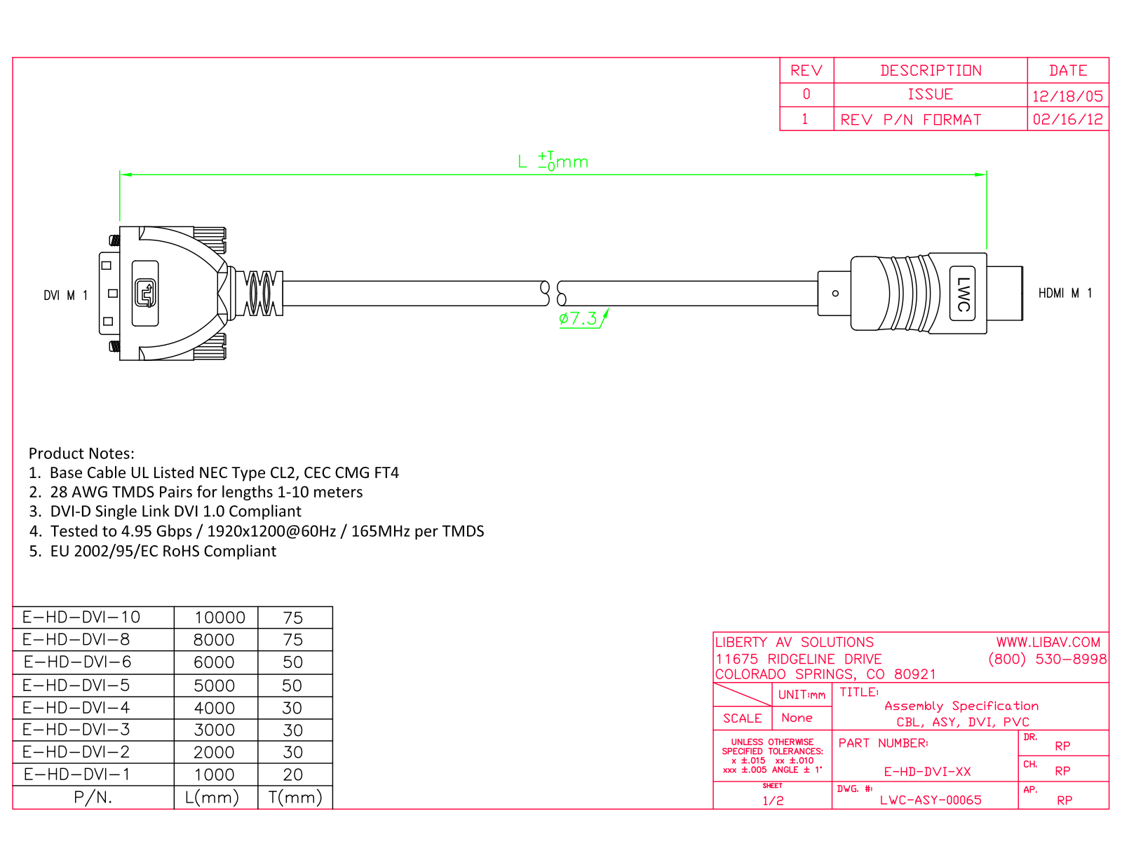 Liberty AV E-HD-DVI-01 Specifications