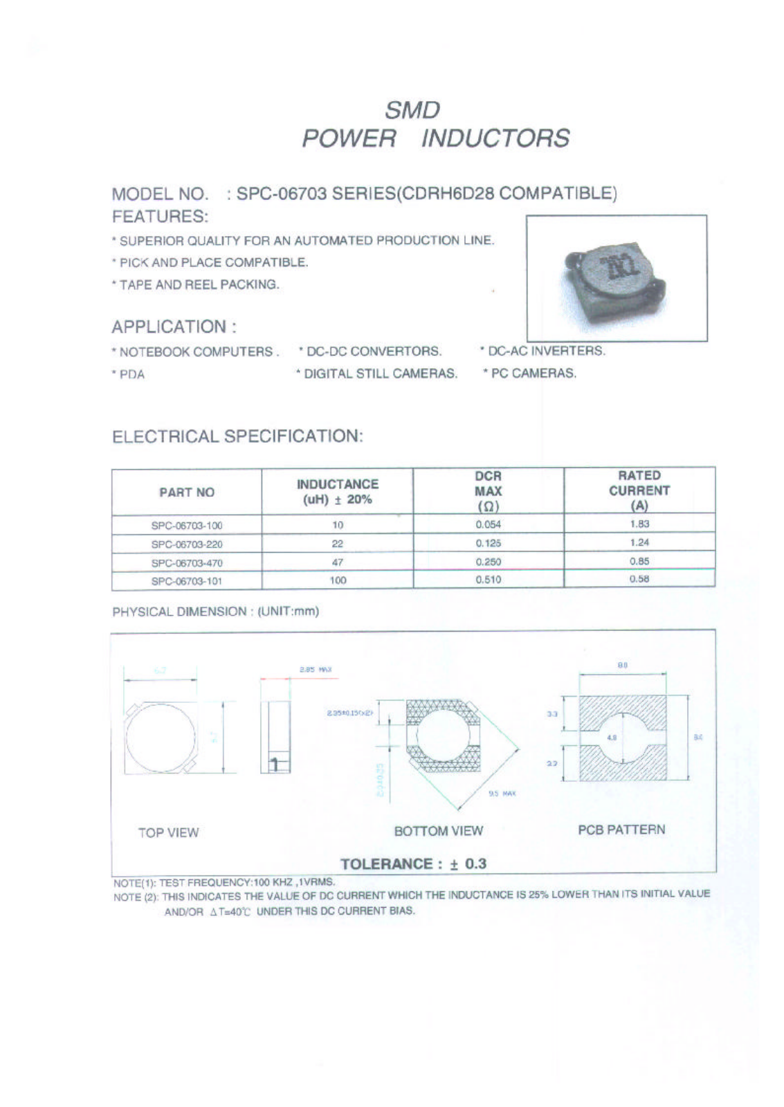 MICRO SPC-06703-100, SPC-06703-101, SPC-06703-220, SPC-06703-470 Datasheet