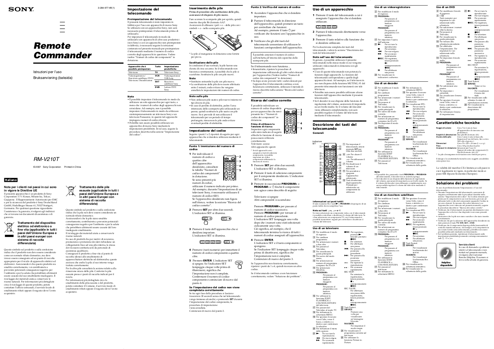 Sony RM-V210T User Manual