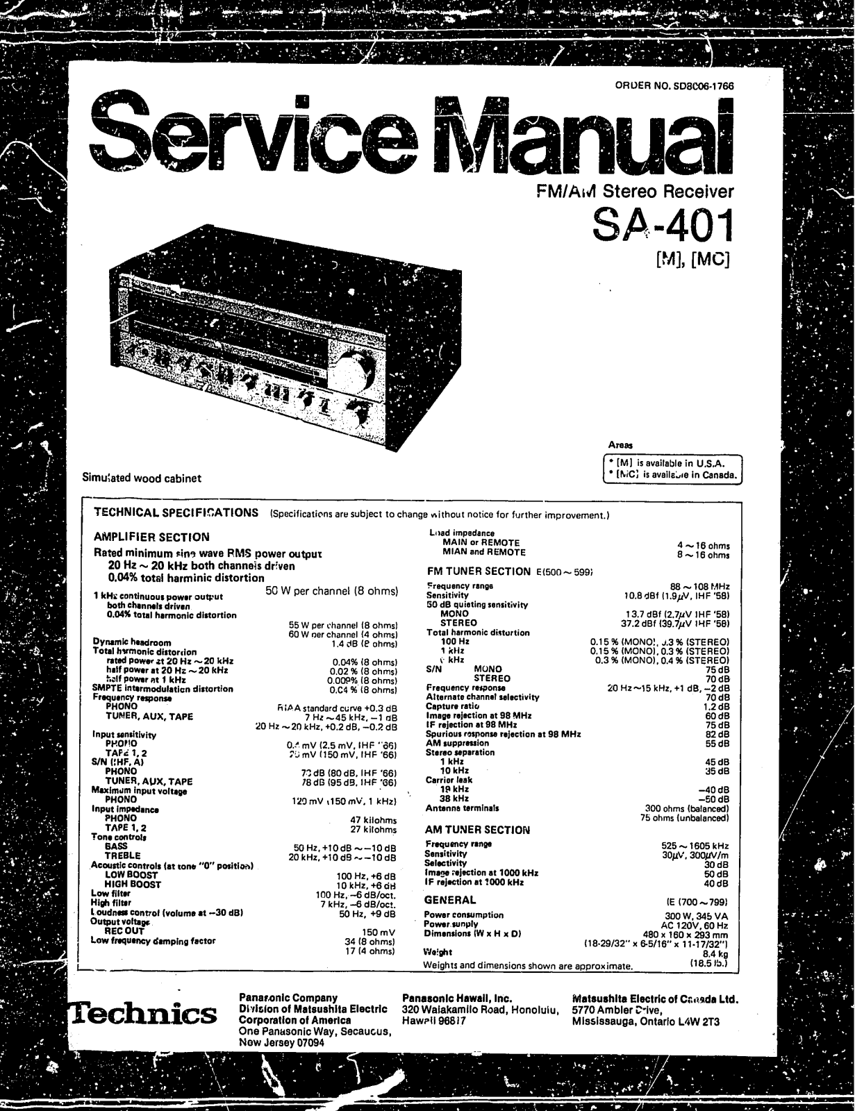 Technics SA-401 Service Manual