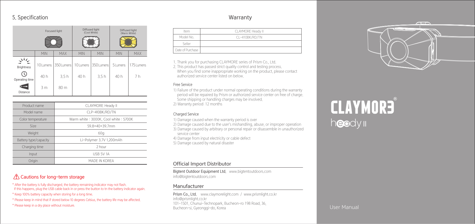 BigTent Outdoor Equipment CLC-410BK, CLC-410RD, CLC-410TN User Manual