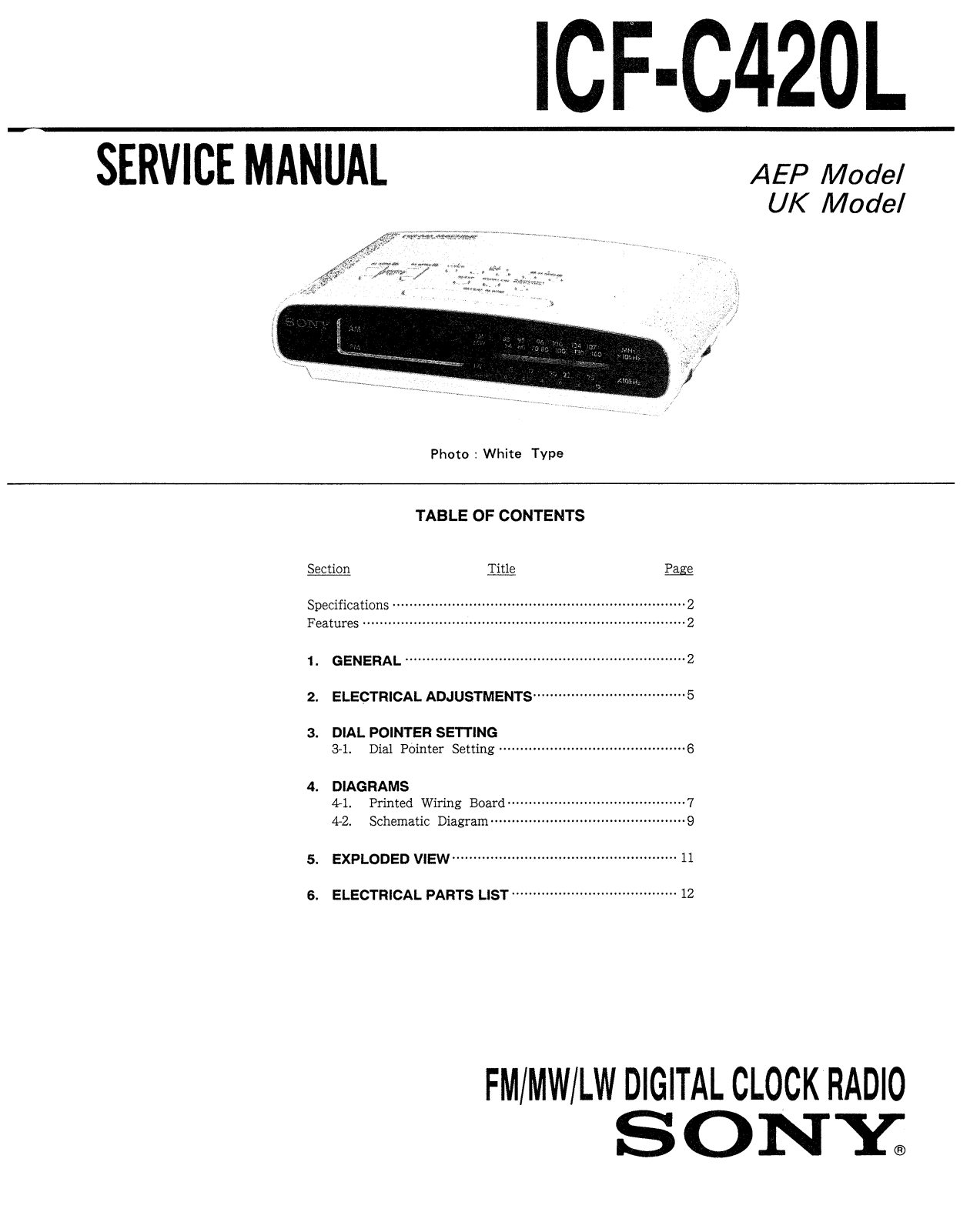 Sony ICFC-420-L Service manual
