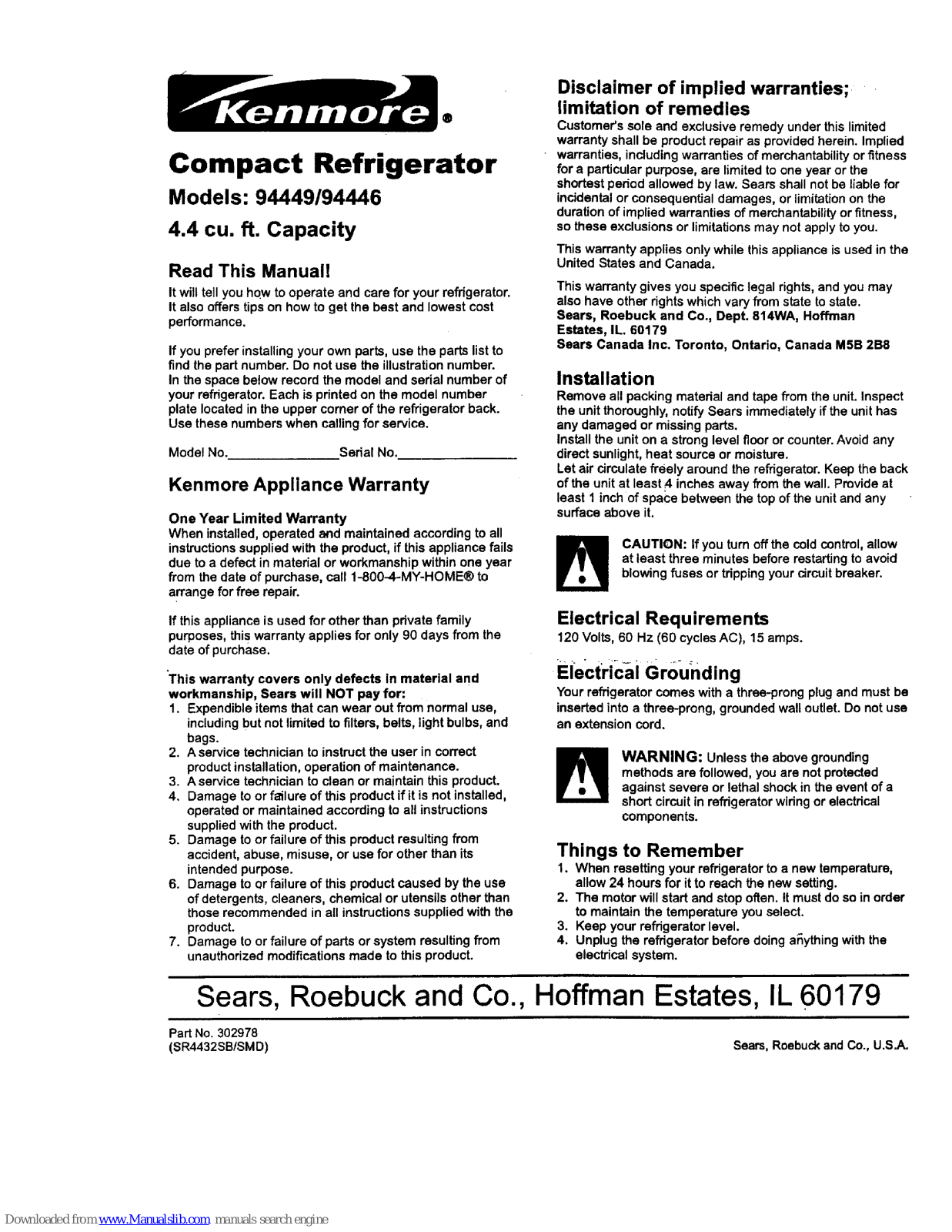 Kenmore 94446, 94449 User Manual - ManualMachine.com