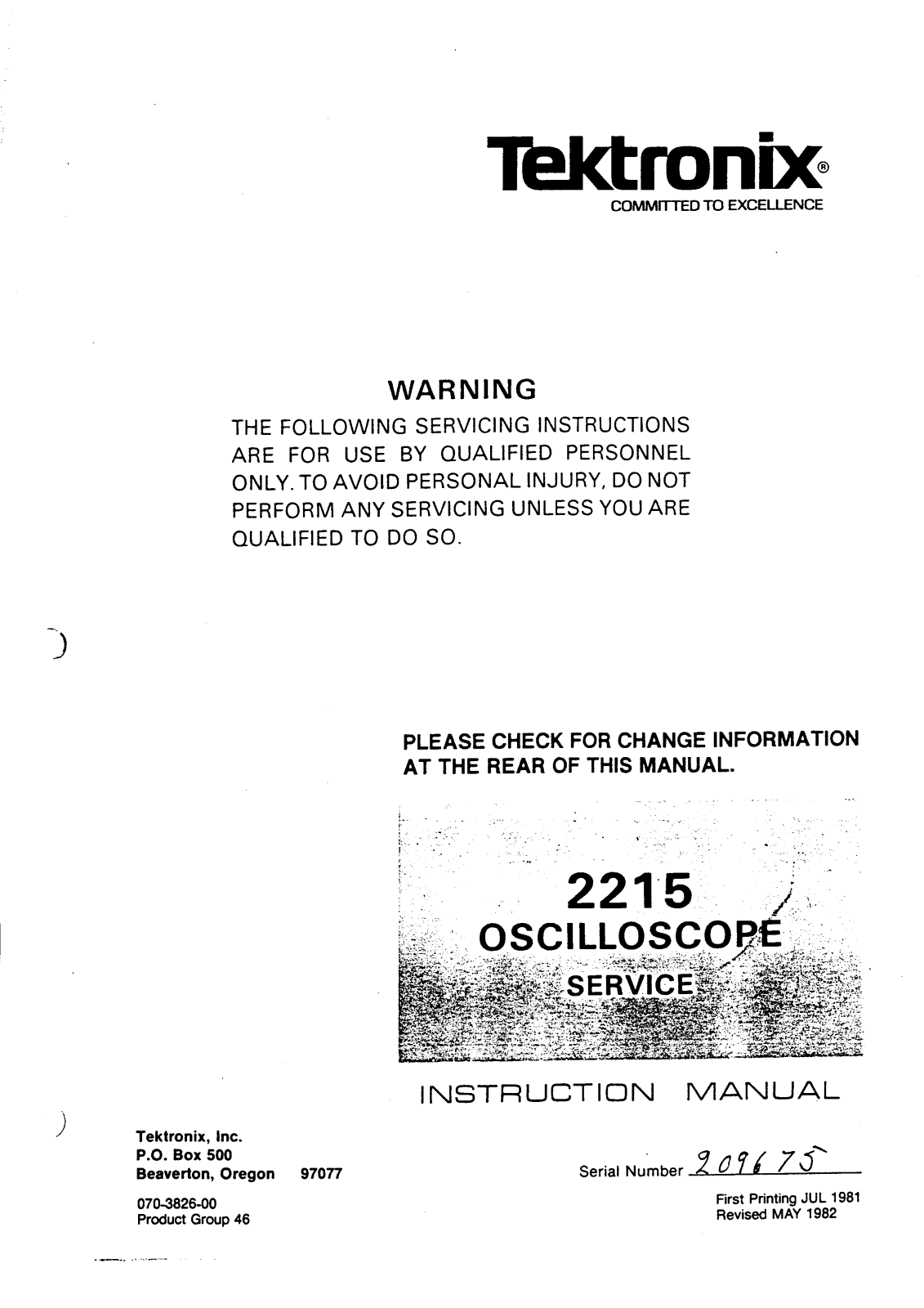 Tektronix 2215 Service manual