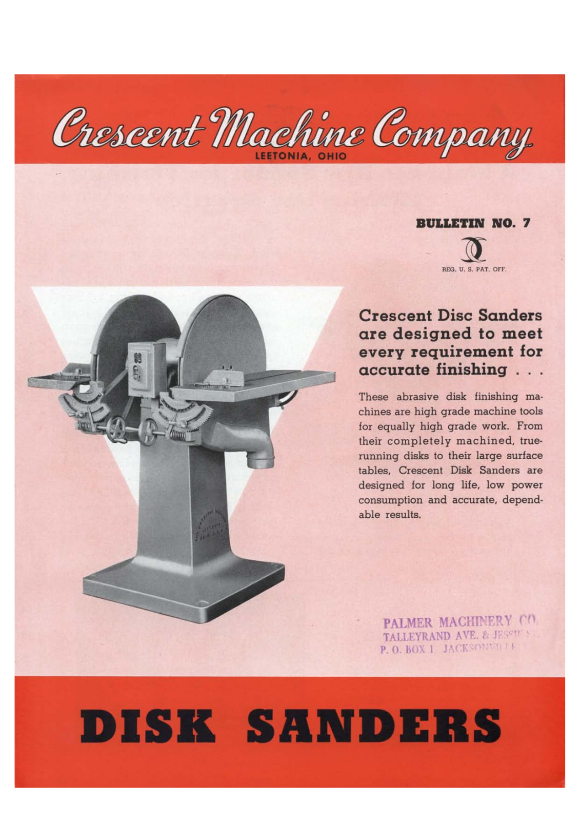 Crescent Machine Crescent Disk Sanders - Bulletin No. 7 Sanders/Grinders - ManualMachine.com