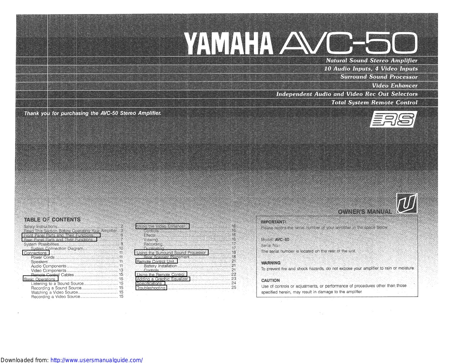 Yamaha Audio AVC-50 User Manual