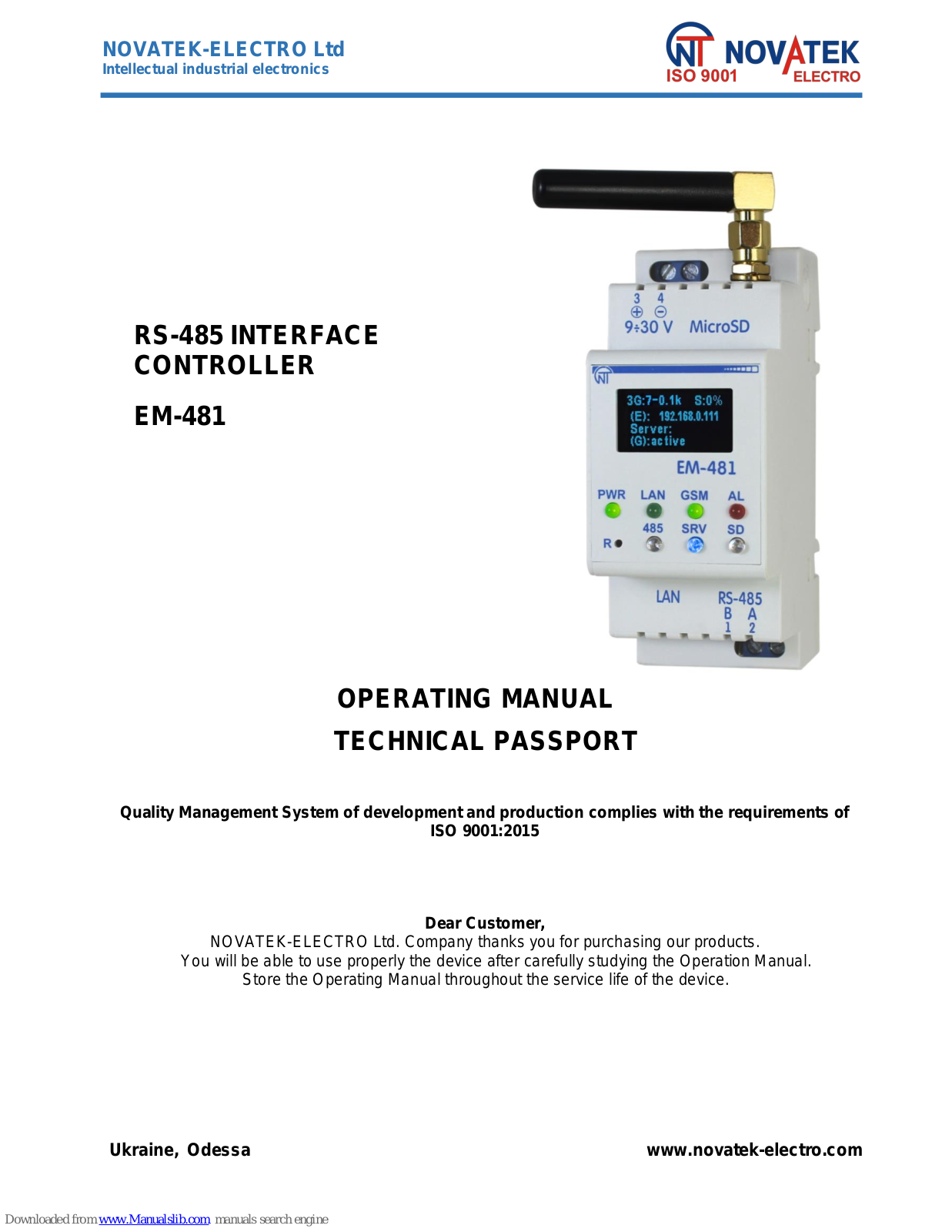 Novatek-electro RS-485, EM-481 Operating Manual