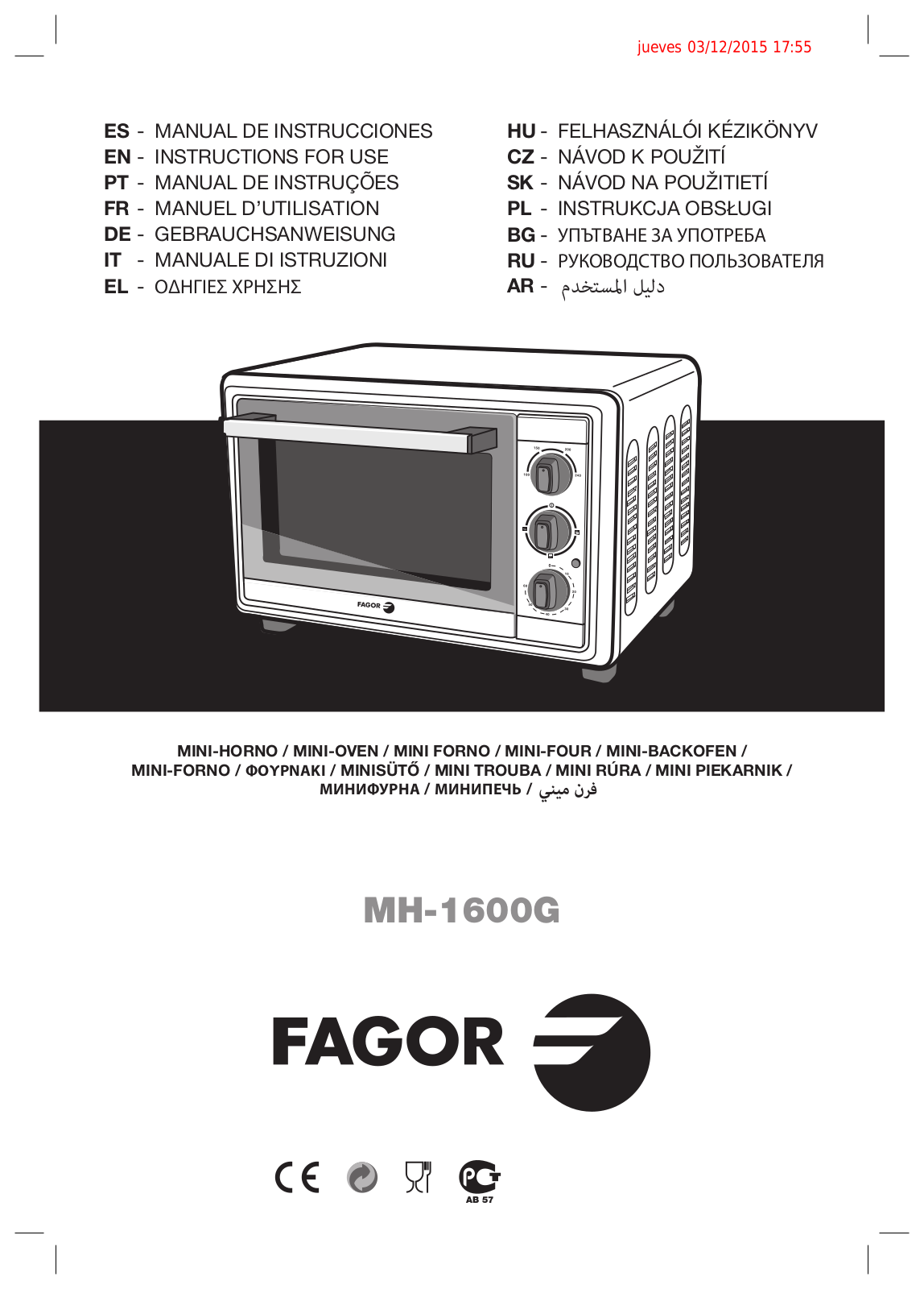 Fagor MH-1600G User Manual