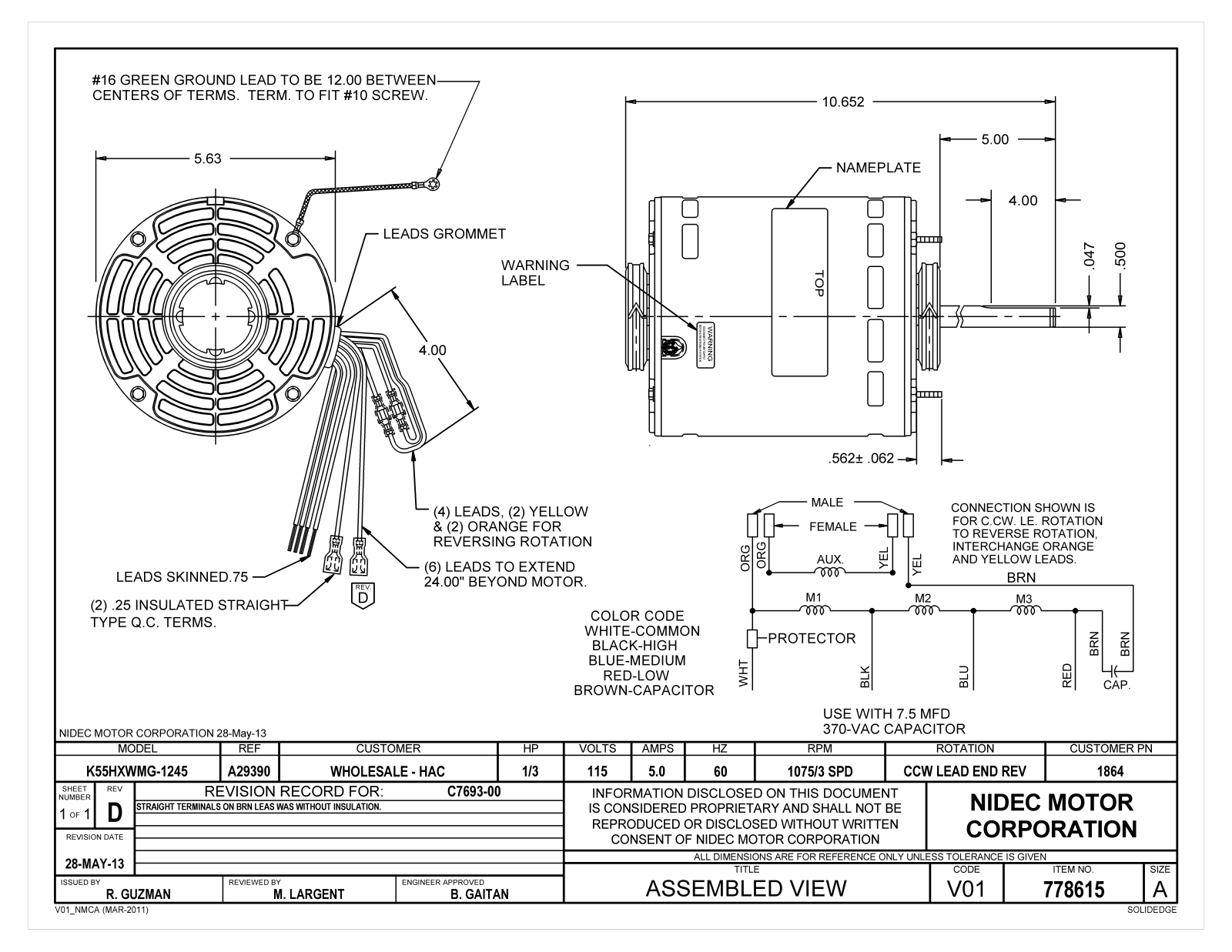 US Motors 1864 Dimensional Sheet - ManualMachine.com
