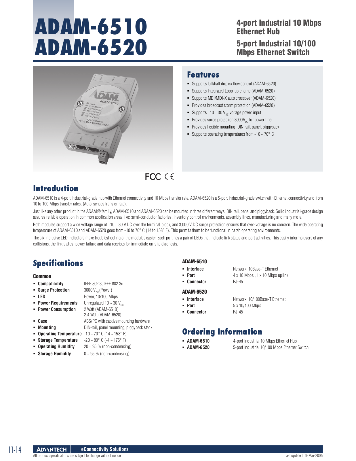 Advantech ADAM-6510, ADAM-6520 Data Sheet