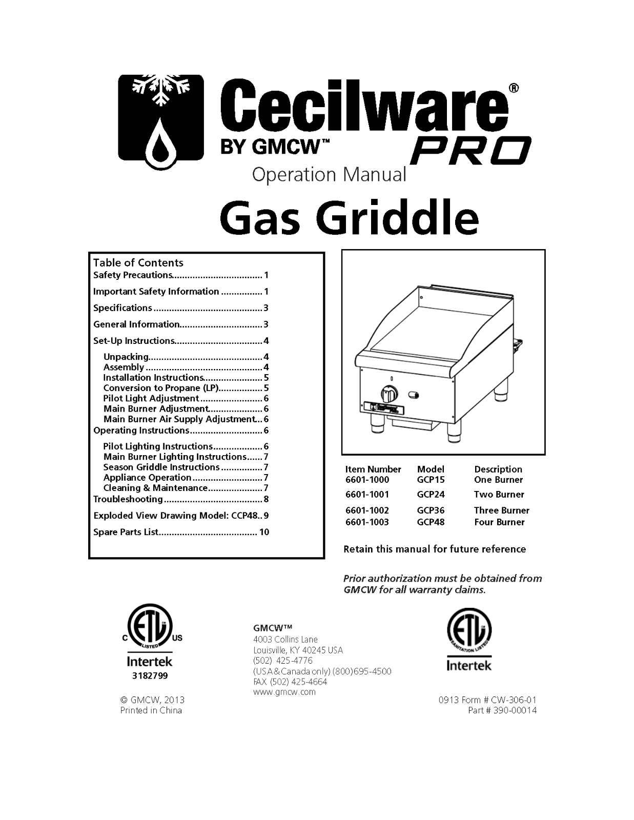 Cecilware GPC15 Installation  Manual