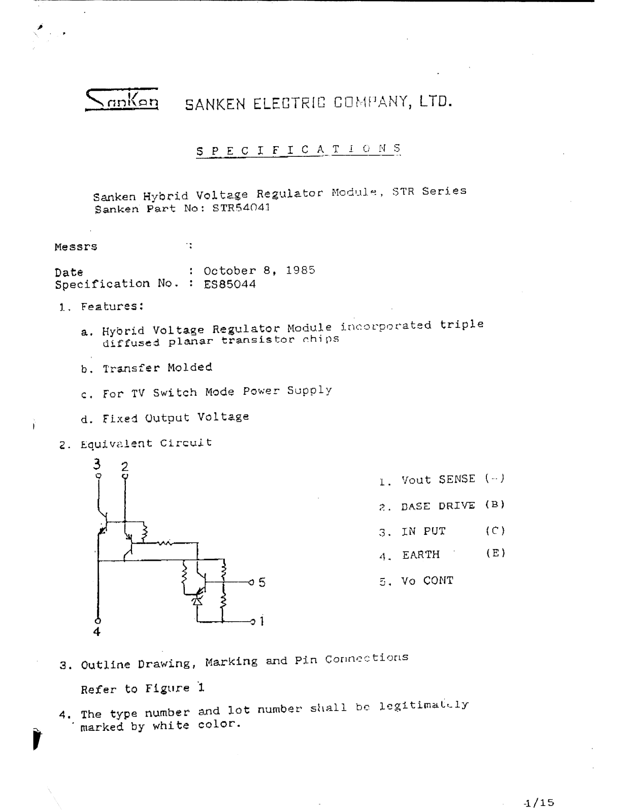 Sanken Electric Co STR54041 Datasheet