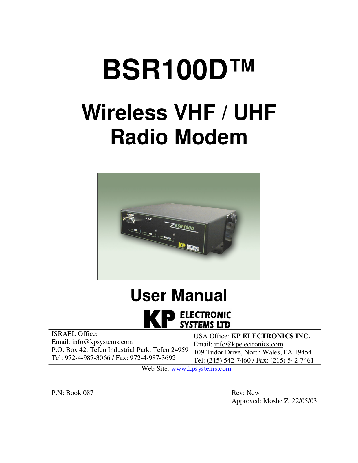 KP Electronic Systems KPBSR100D Users Manual