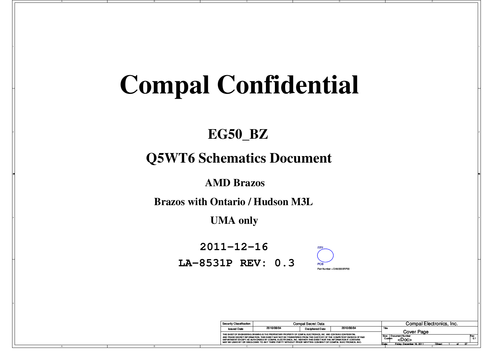 Compal LA-8531P Q5WT6 EG50_BZ, Aspire E1-521, EasyNote TE11BZ Schematic