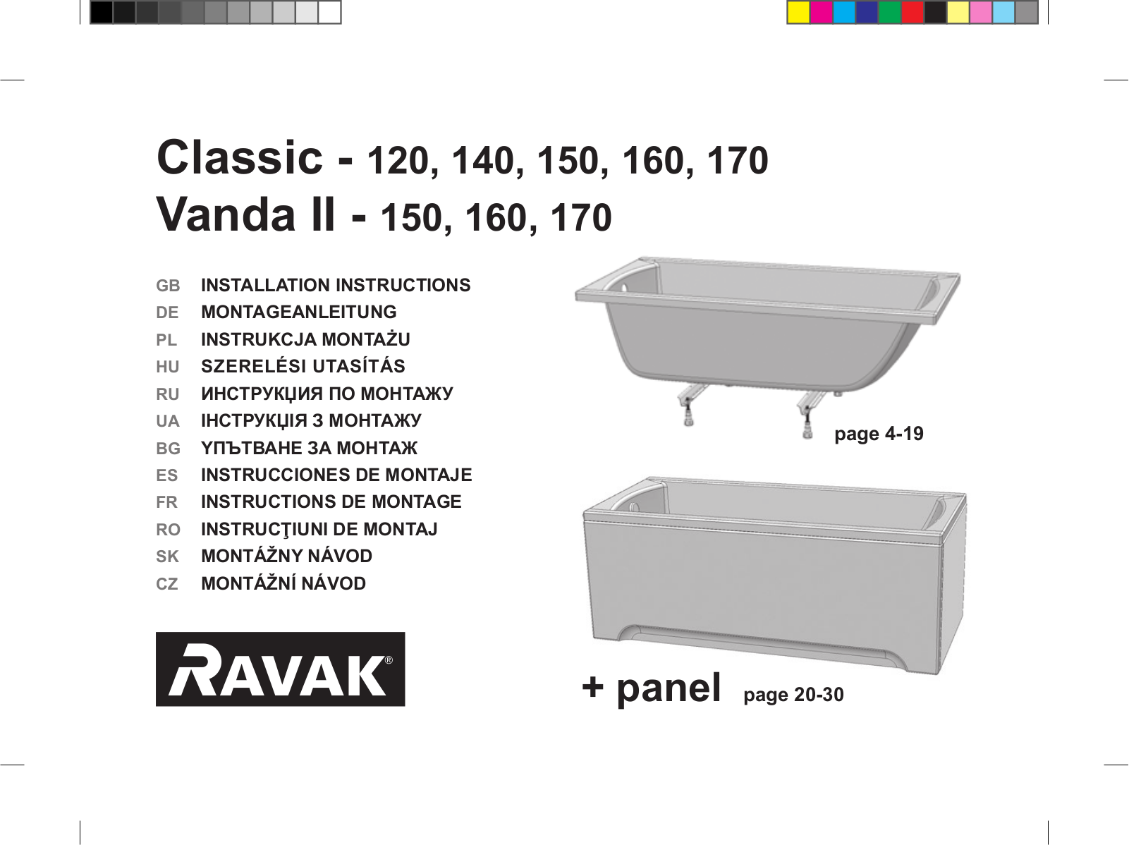 Ravak Classic 120, Classic 140, Classic 150, Classic 160, Classic 170 INSTALLATION INSTRUCTIONS