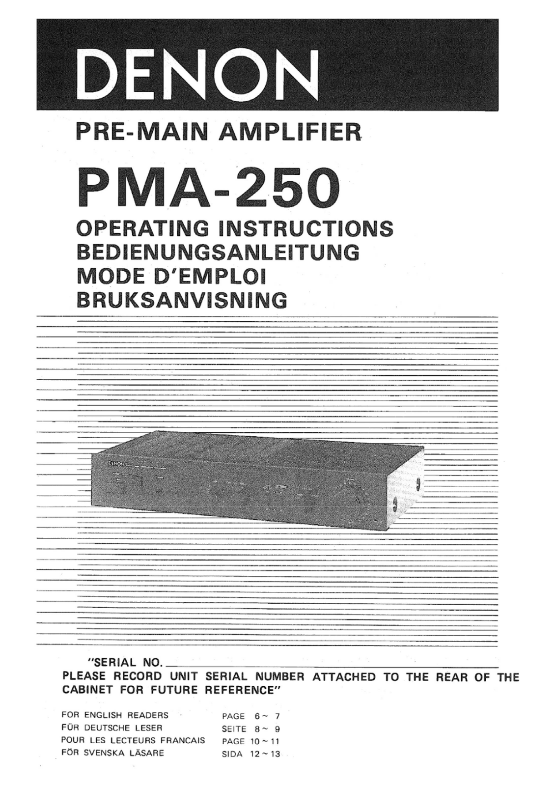 Denon PMA-250 Owners Manual