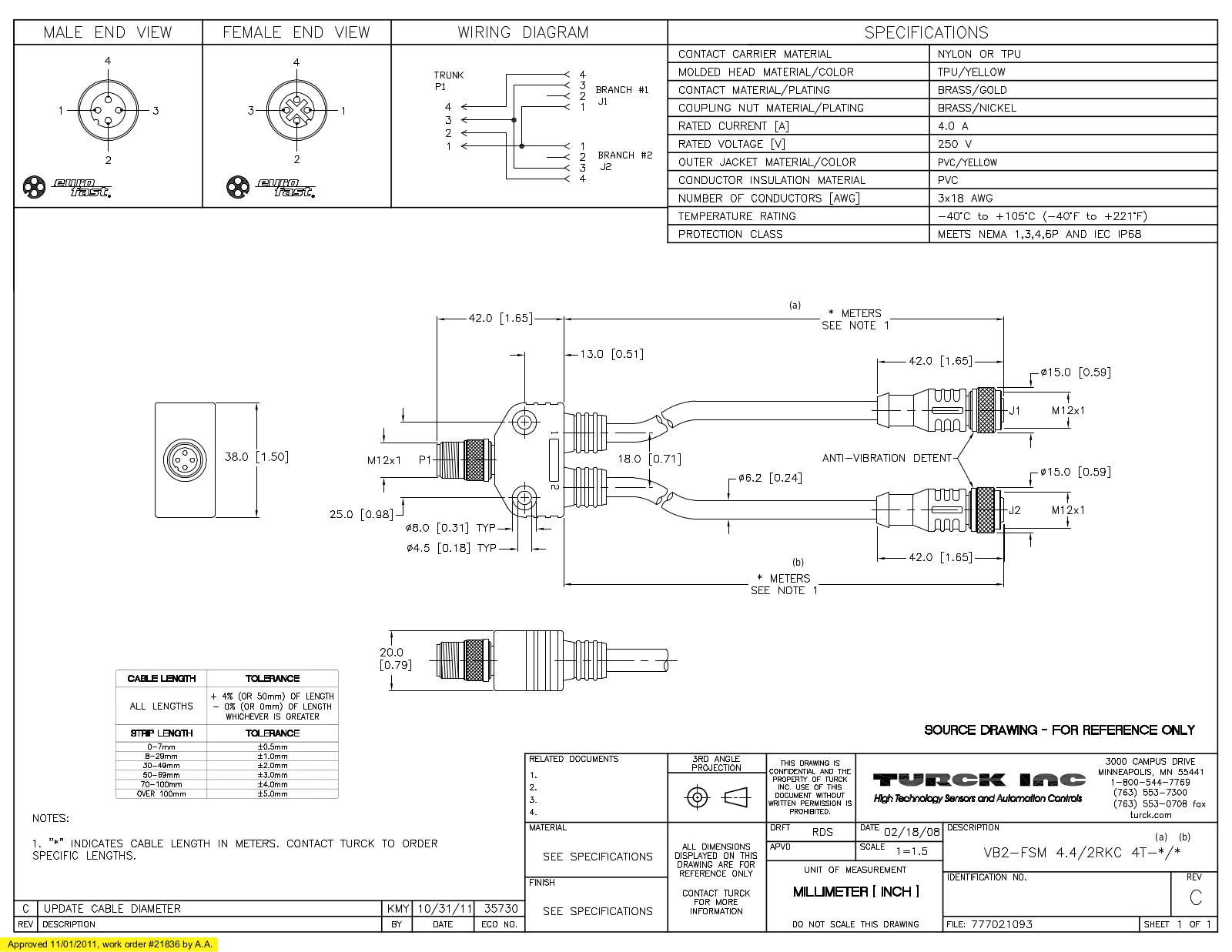 Turck VB2-FSM4.4/2RKC4T-0.3/0.3 Specification Sheet